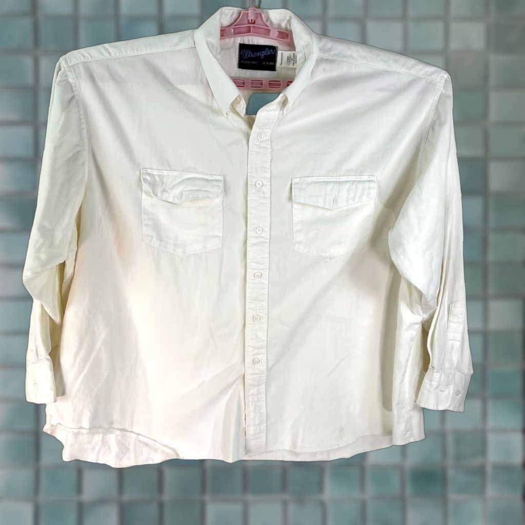 Wrangler Wrangler Tall Tail Shirt Mens White Size 19 36 BIG long Sleeve 2 Pocket Shirt Mens White BIG 2 Pocket Western Casual Cotton Button-Up Wrangler Size US XXL / EU 58 / 5 - 1 Thumbnail