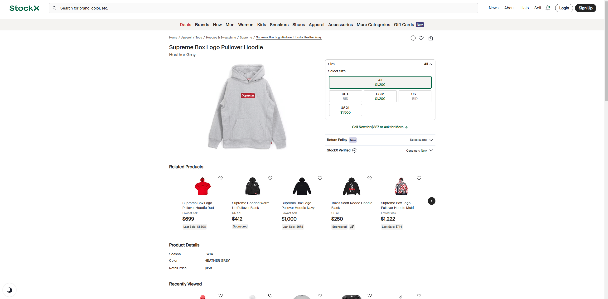 Supreme Grey / Red Box Logo Hoodie Size US L / EU 52-54 / 3 - 8 Thumbnail