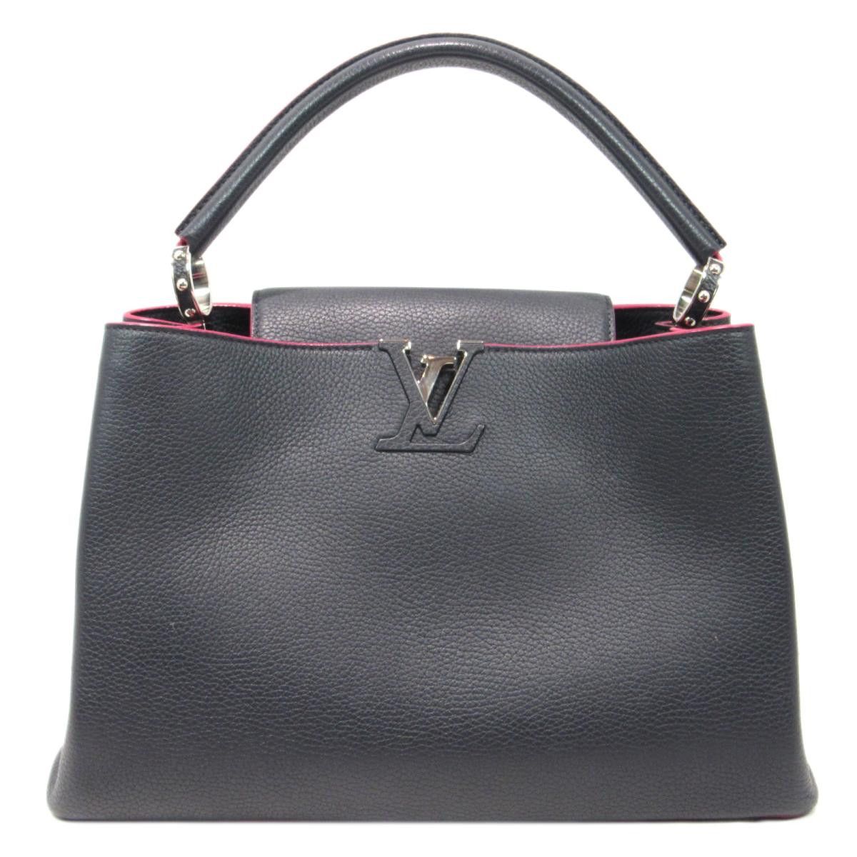 image of Louis Vuitton Parnacea Capucine Mm Handbag Taurillon Leather Silver in Black, Women's
