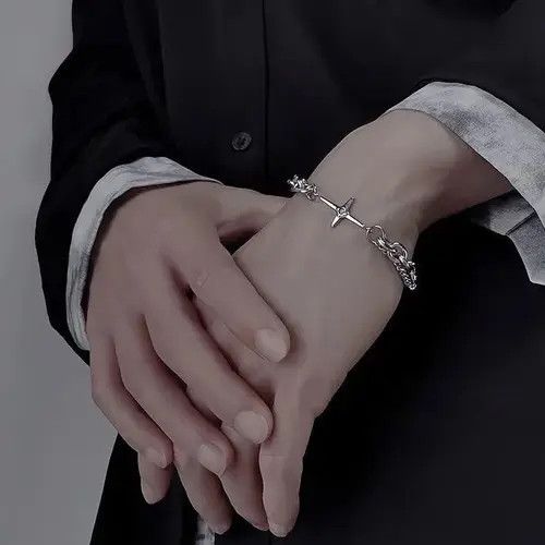 VIBE Chrome Silver Cross Bracelet Goth God Pendant Chain Size ONE SIZE - 4 Thumbnail