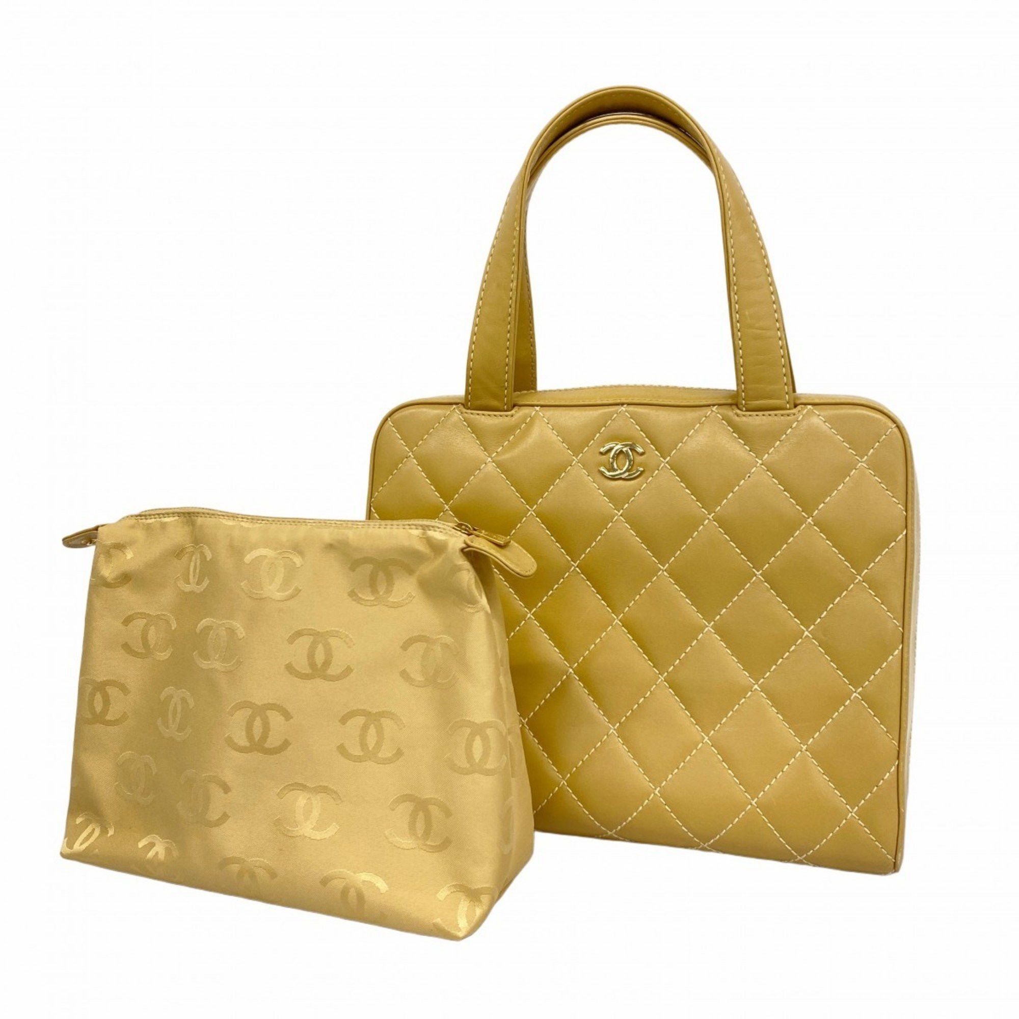 Chanel Tote Bag Wild Stitch Leather Beige Women's