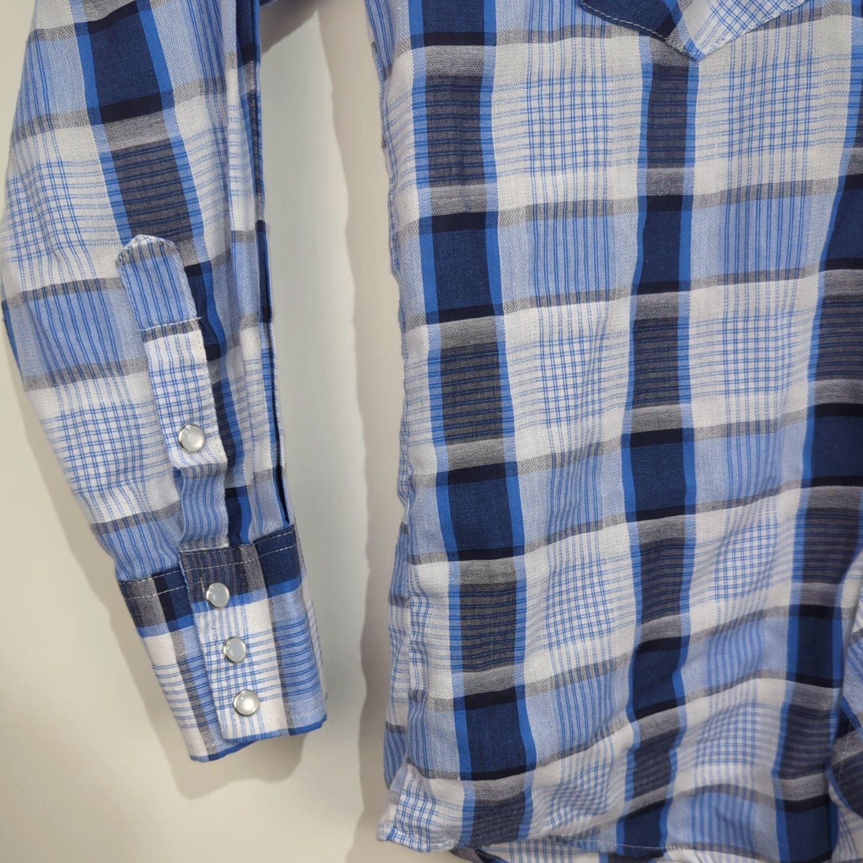 Roper Roper Shirt Pearl Snap Blue White Plaid Button-Up Collared Mens Medium Western Cowboy Casual & Business Wearable Shirt Size US M / EU 48-50 / 2 - 6 Thumbnail