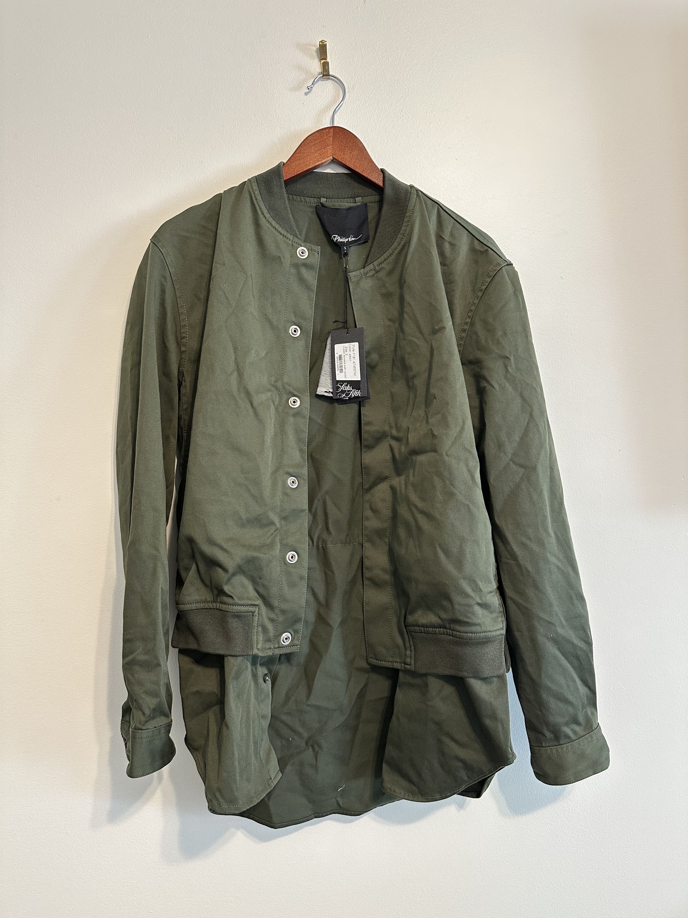 image of 3 1 Phillip Lim Bomber Jacket Button in Green, Men's (Size Small)