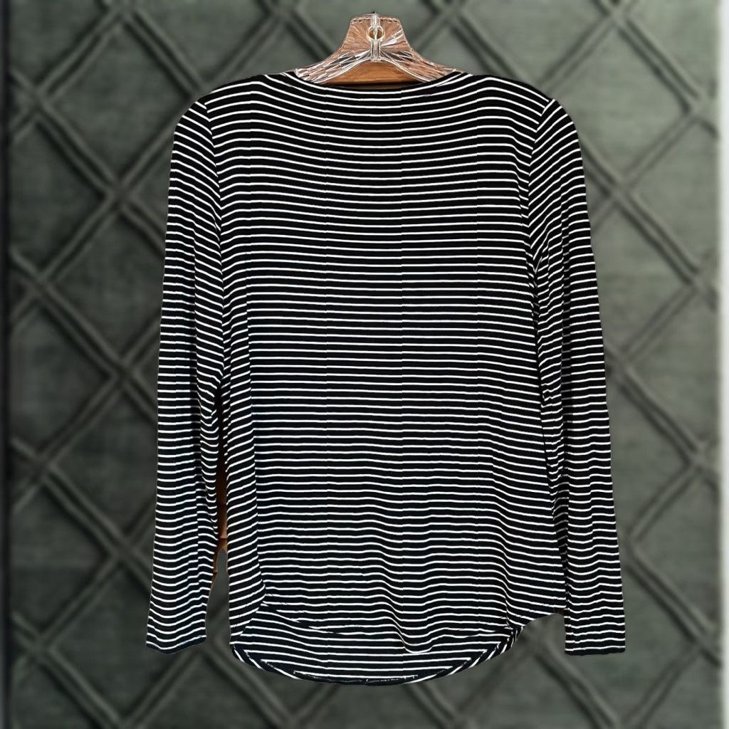 Loft Loft Womens Black & White Striped Long Sleeve V-Neck Top Size M Shirt Womens Med Black White Striped V-Neck Pullover Casual Workwear Size M / US 6-8 / IT 42-44 - 1 Thumbnail