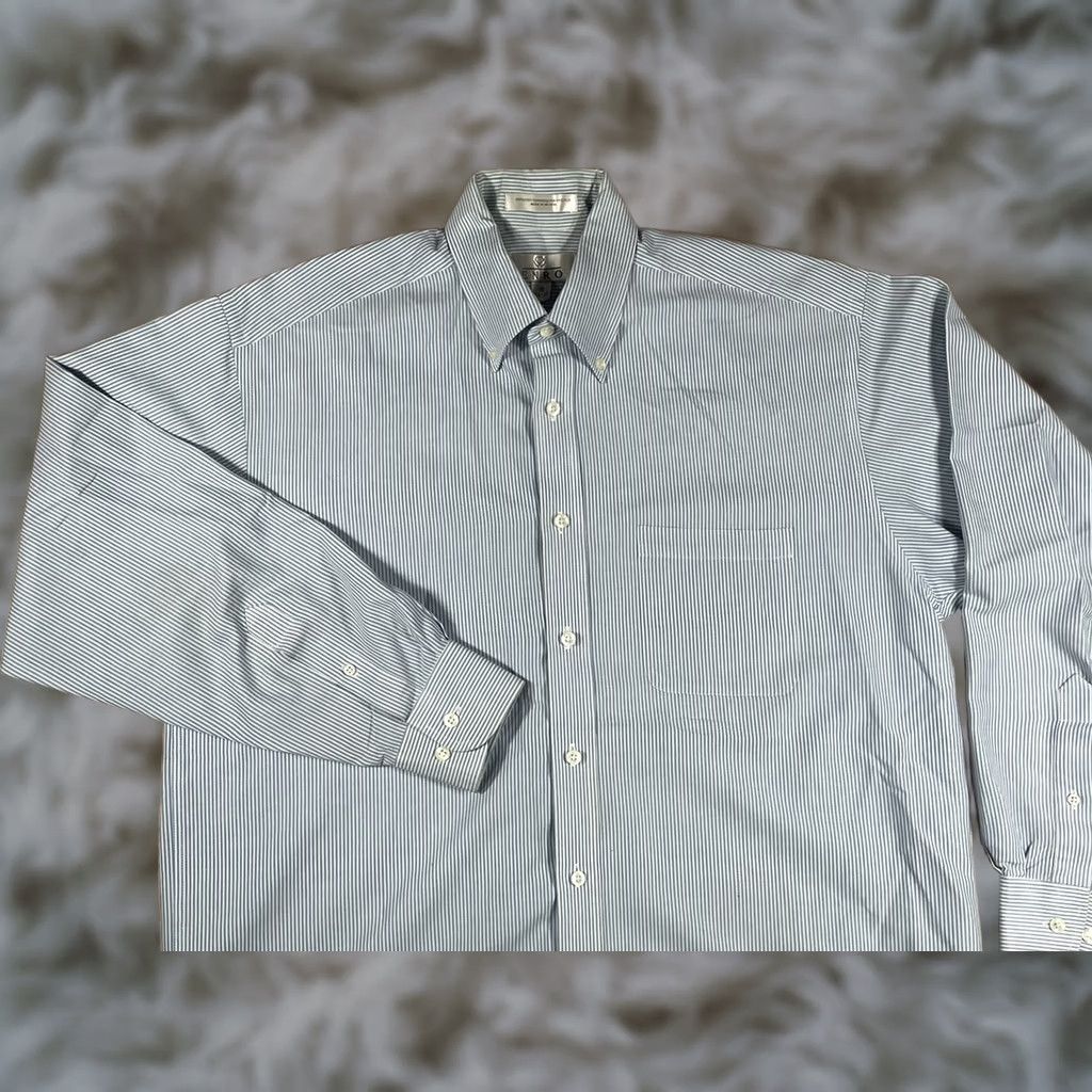 Enro ENRO Button-Down Dress Shirt Mens 16 34-35 Blue White Striped Long Sleeve Shirt Mens Colorful Multicolor Casual Workwear Size 42R - 1 Thumbnail