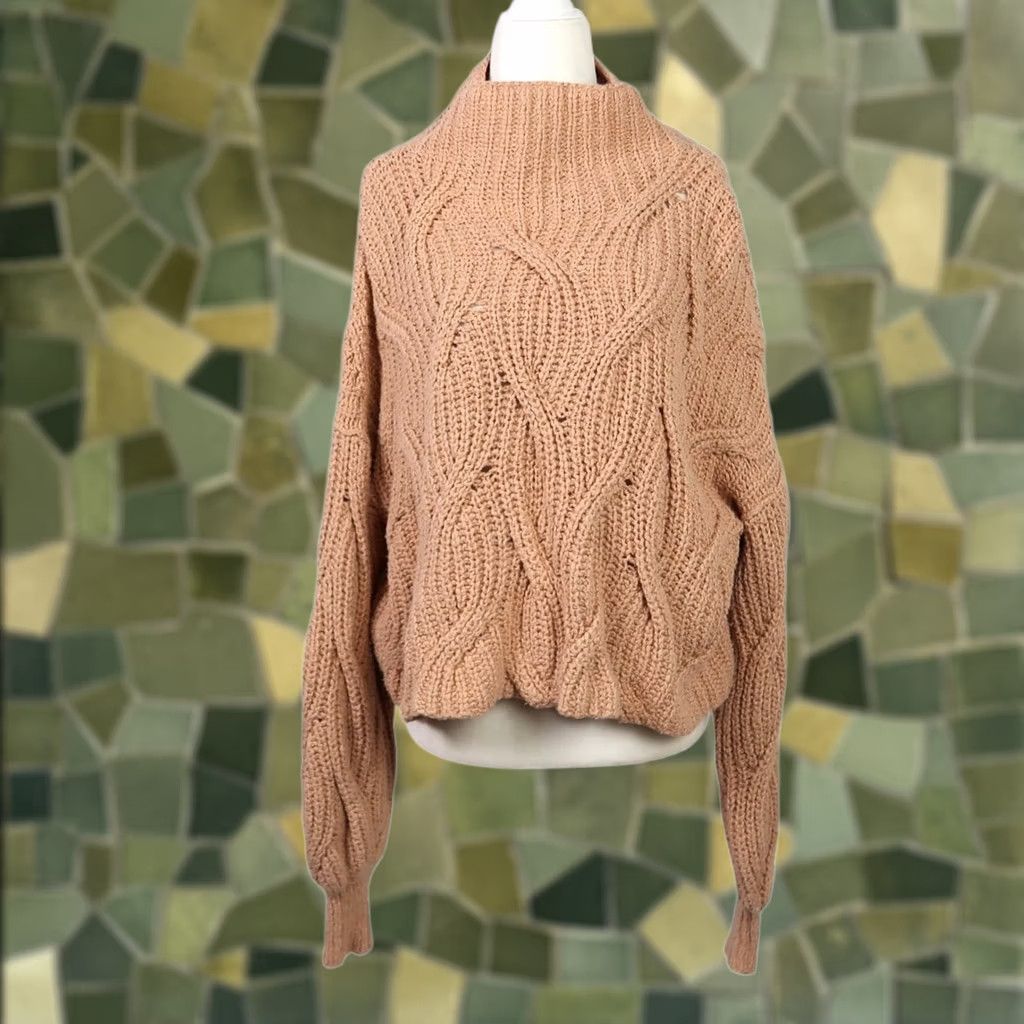 Free People Free People Seasons Change tan almond chunky knit turtleneck sweater M Size M / US 6-8 / IT 42-44 - 1 Thumbnail