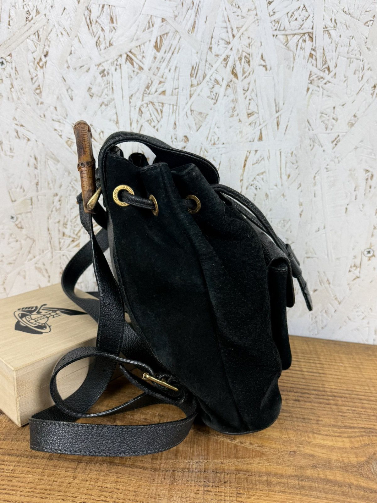 Gucci Vintage Gucci Suede Leather Bamboo Handle Backpack Bag Black Size ONE SIZE - 7 Thumbnail