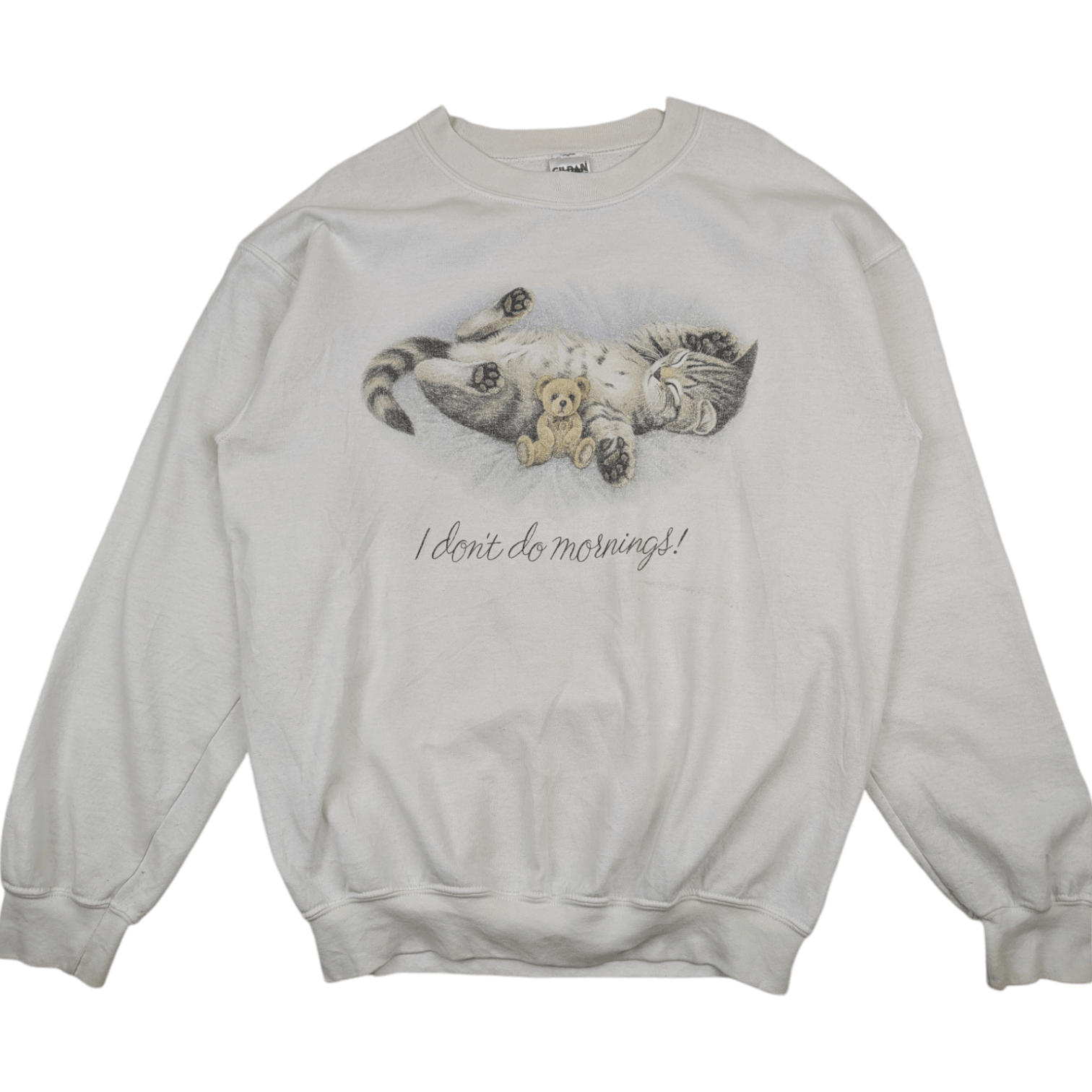 Gildan Vintage 2000's Cute Cat I Don't Do Morning Jumper Sweatshirt Size US M / EU 48-50 / 2 - 2 Thumbnail