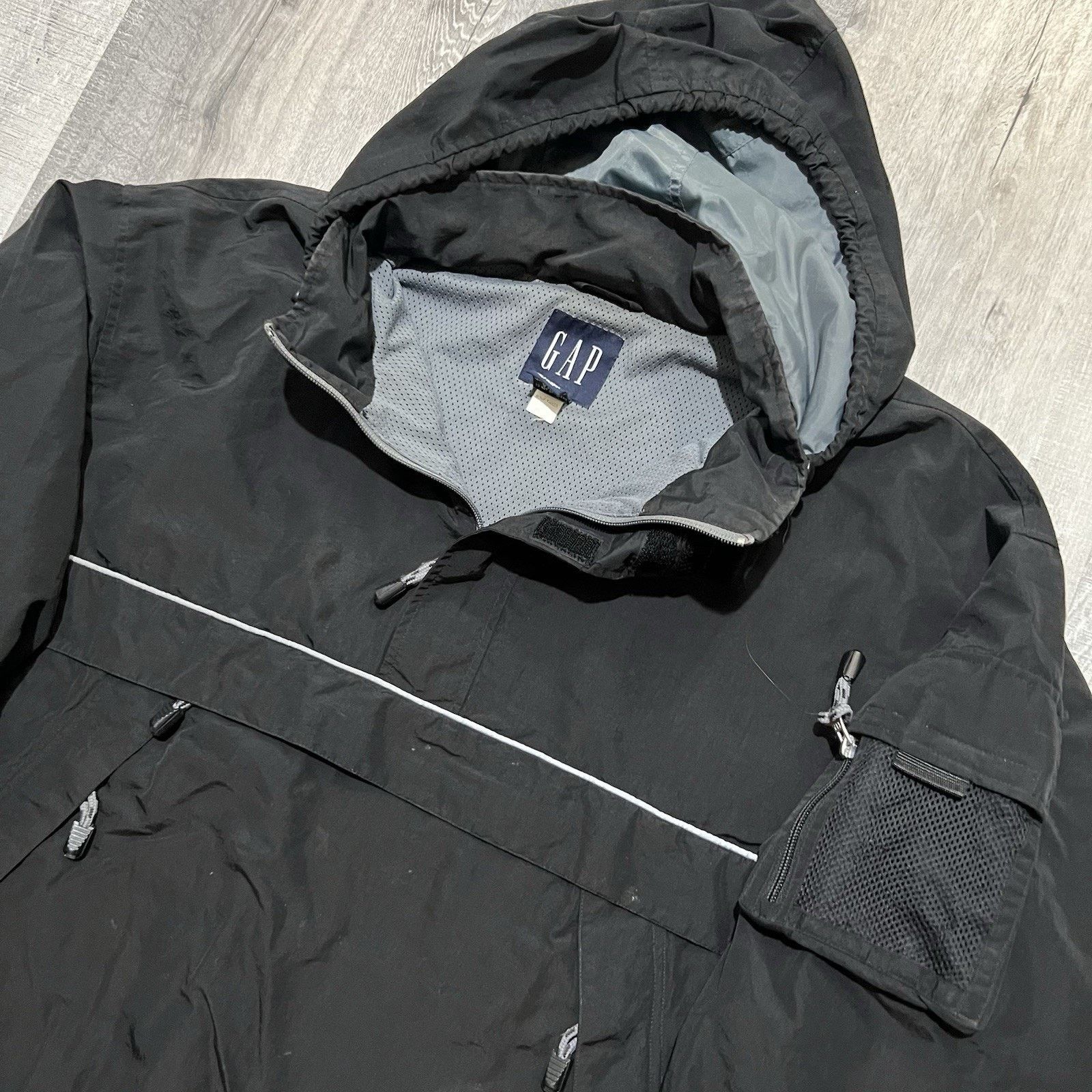 Gap VTG GAP Hooded Anorak Jacket Black Pull Over 90s Y2K Tech Size US XL / EU 56 / 4 - 3 Thumbnail