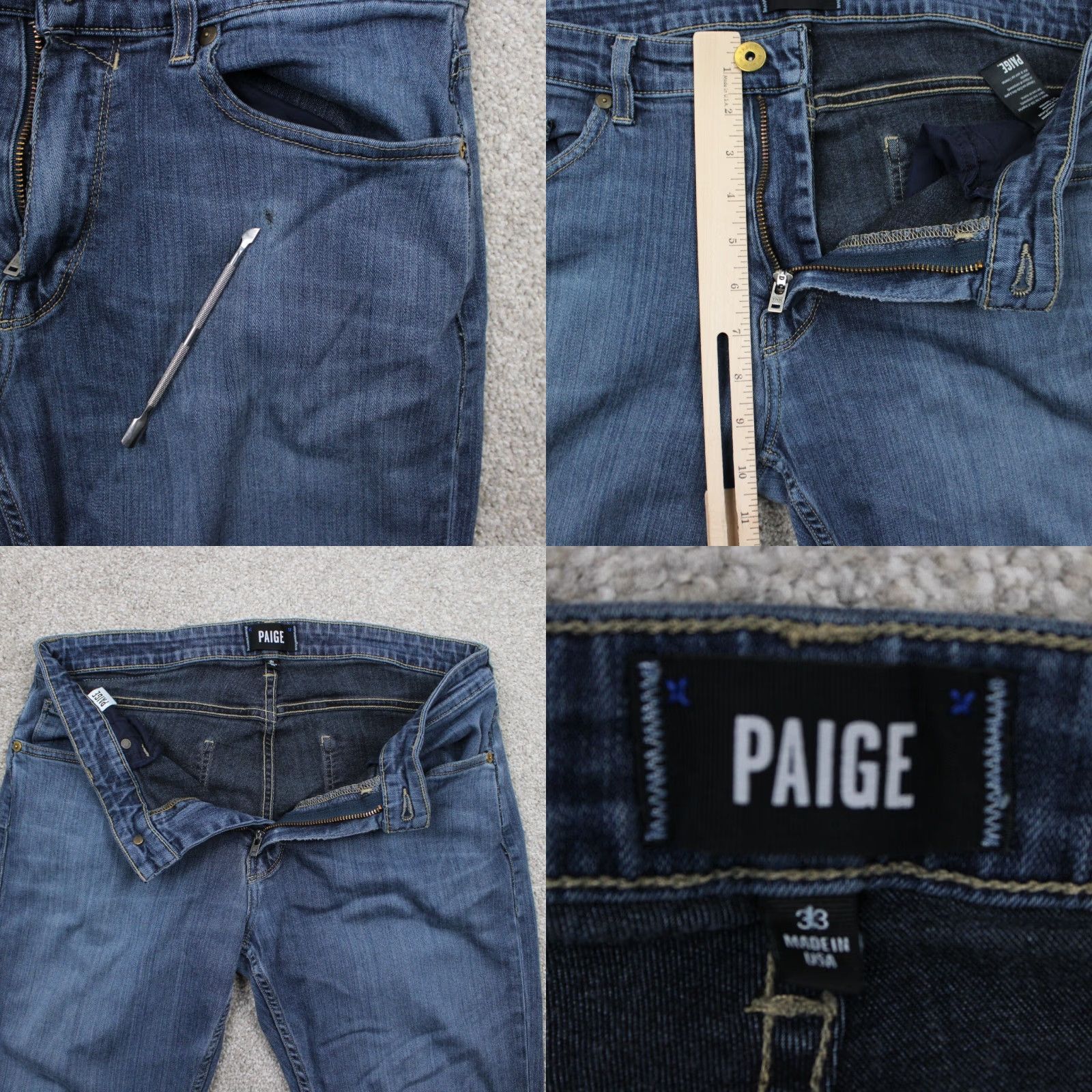 Paige Paige Federal Jeans Mens 33 Blue 5-Pocket Stretch Inseam 30" Regular Straight Denim Clothing Pants Shirts Jeans Size US 33 - 9 Thumbnail