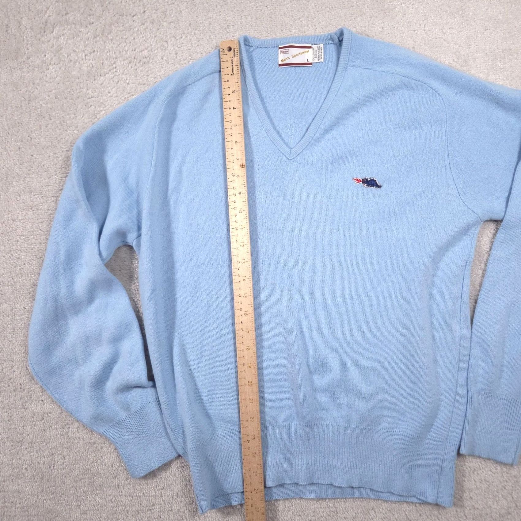 Sears VINTAGE Sears Sweater Mens Large Blue Knit V-Neck Orlon Acrylic Pullover 70s Size US L / EU 52-54 / 3 - 6 Thumbnail
