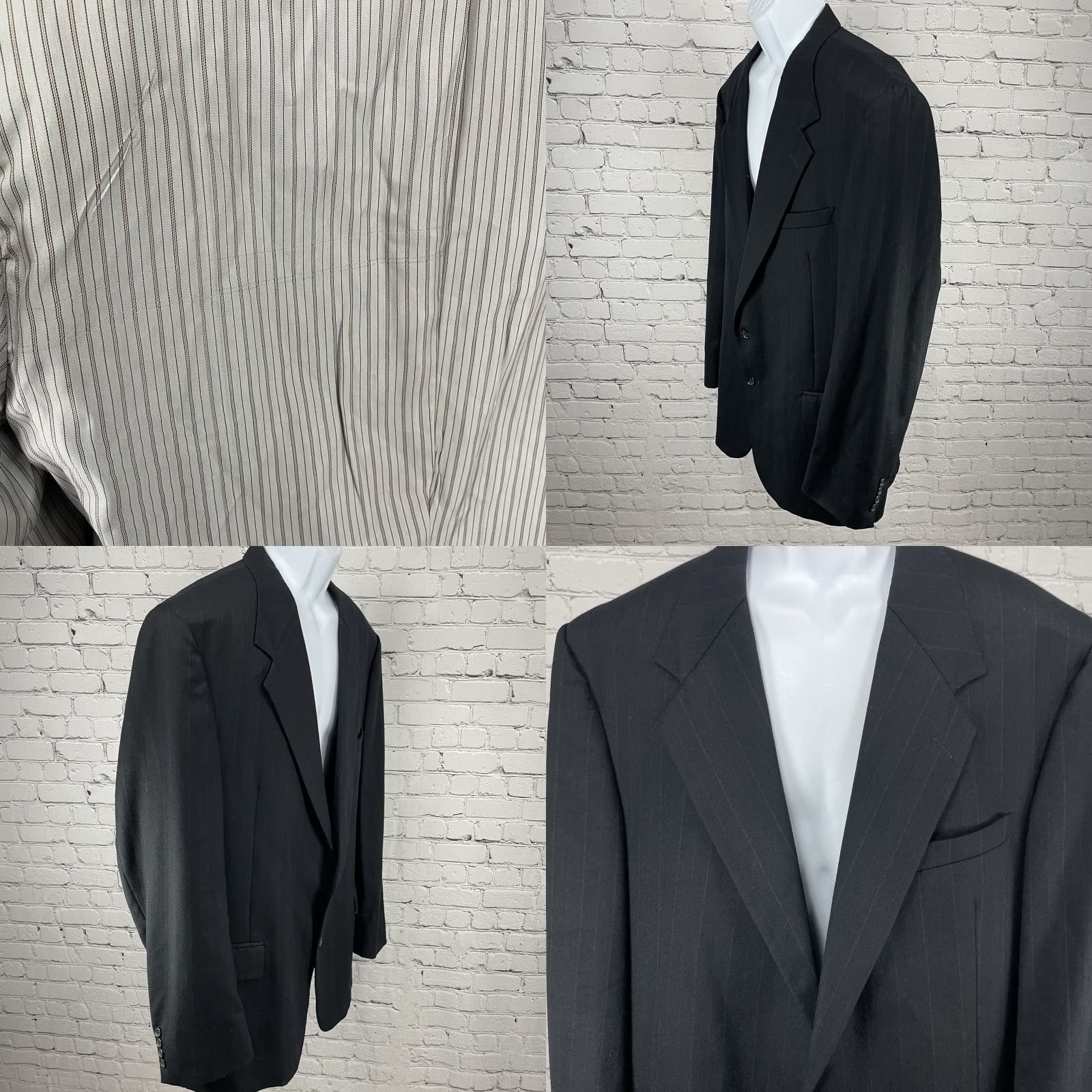 Vintage Hunting Horn Blazer Wool Black Striped 2 Button Ventless Notch USA Made Size 46L Men Jacket Size 46R - 8 Thumbnail