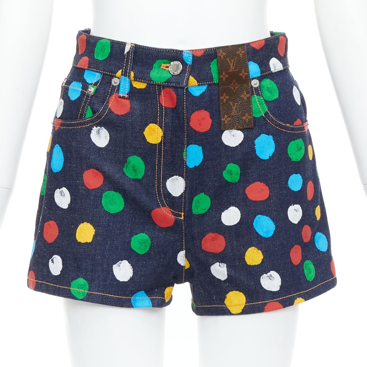 Louis Vuitton LOUIS VUITTON Yayoi Kusama Painted Dots logo patch denim shorts FR34 XS Size 26" / US 2 / IT 38 - 1 Thumbnail