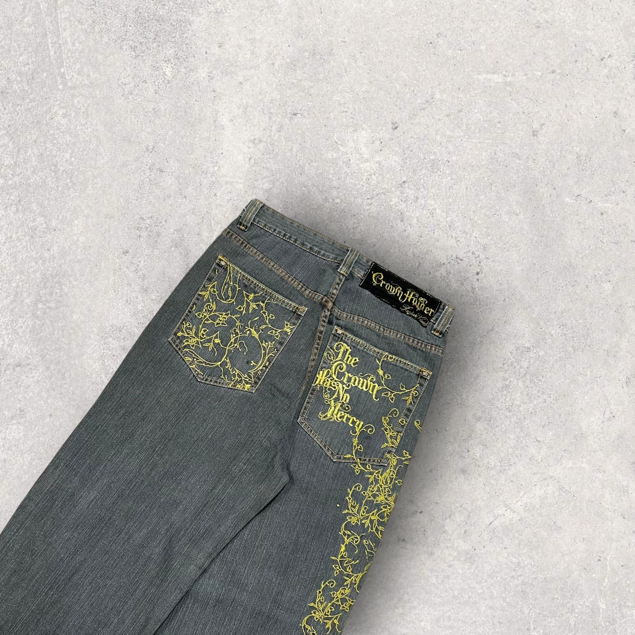 Japanese Brand × Vintage Vintage CROWN HOLDER Bagg Embroidery Jeans 33 Size US 33 - 4 Thumbnail