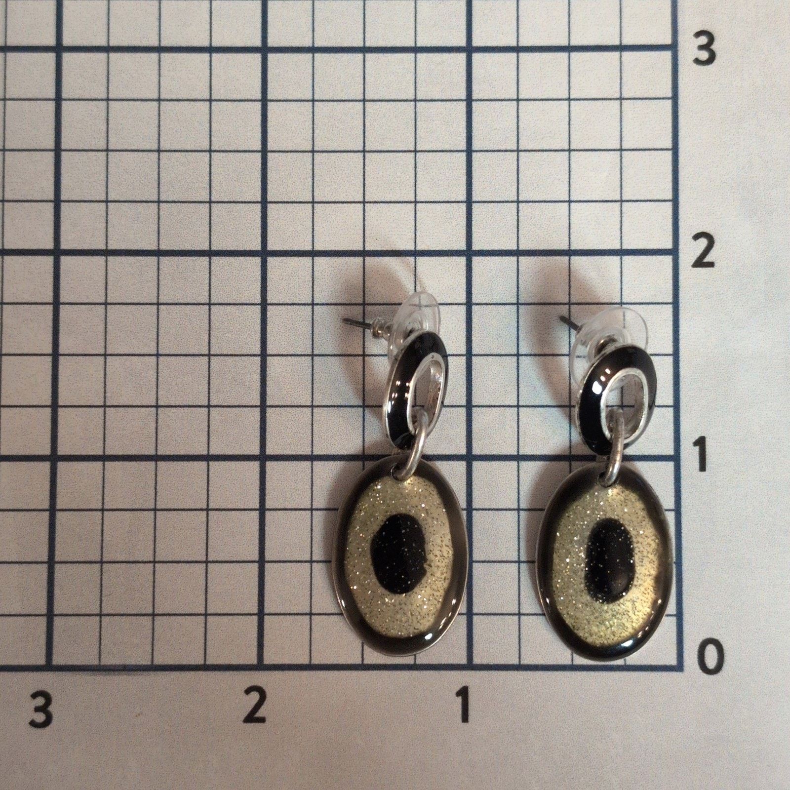 Vintage VTG 1980s Silver Black & Gold Glitter Oval Dangle Earrings Size ONE SIZE - 6 Thumbnail
