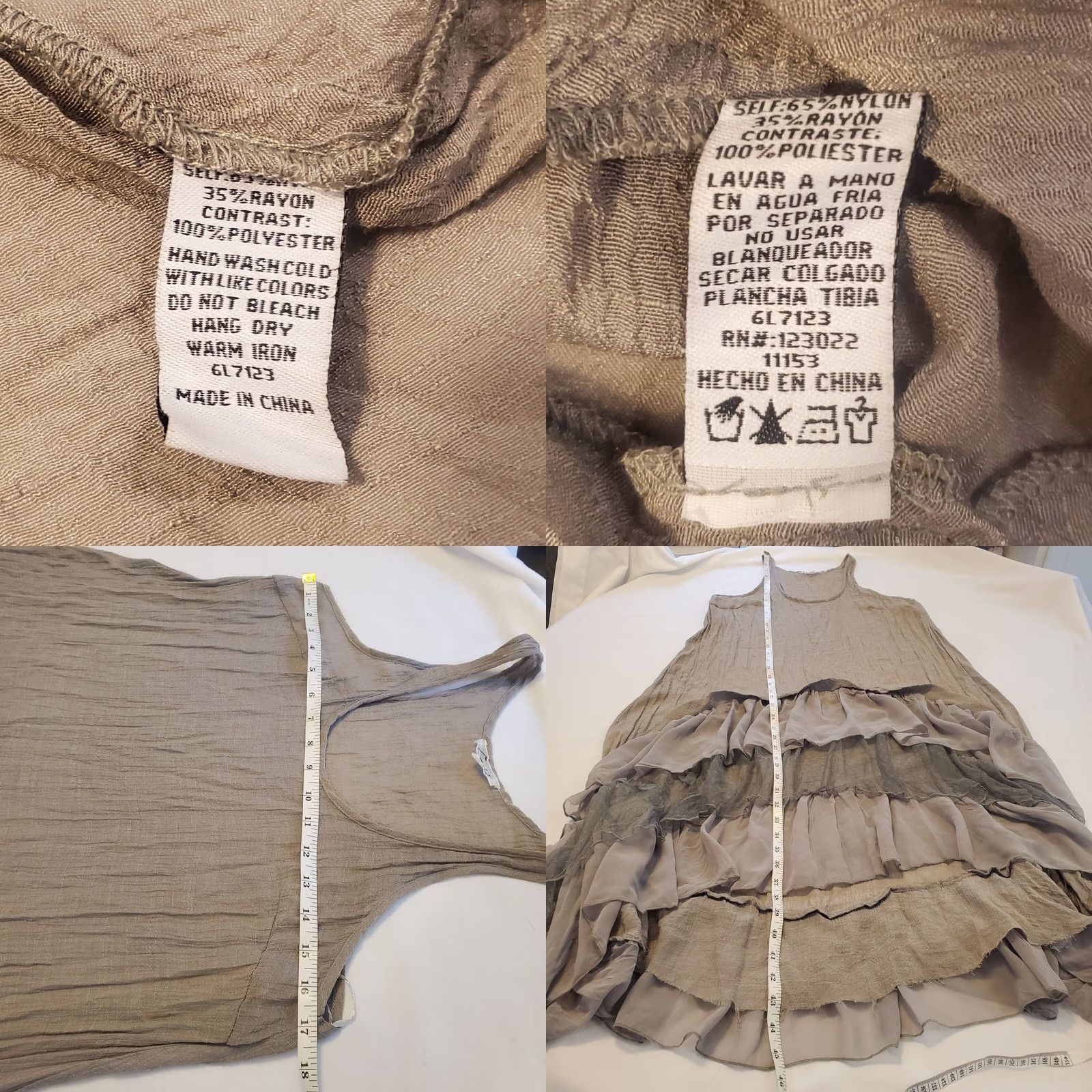 Vintage Cecico Dress S A-Line Slip Dress Tank Sleeveless Layered Ruffle Hi-Low Sheer Gauzy Polyester Lace Gray Womens Size S / US 4 / IT 40 - 9 Thumbnail