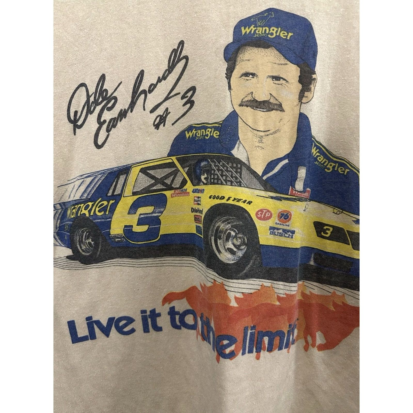 Vintage VINTAGE RARE 80s Dale Earnhardt #3 Wrangler Nascar Racing T-Shirt M Tan Nascar, Racing, 80s, PRAISE DALE Mens Shirt M Tan Size US M / EU 48-50 / 2 - 2 Thumbnail