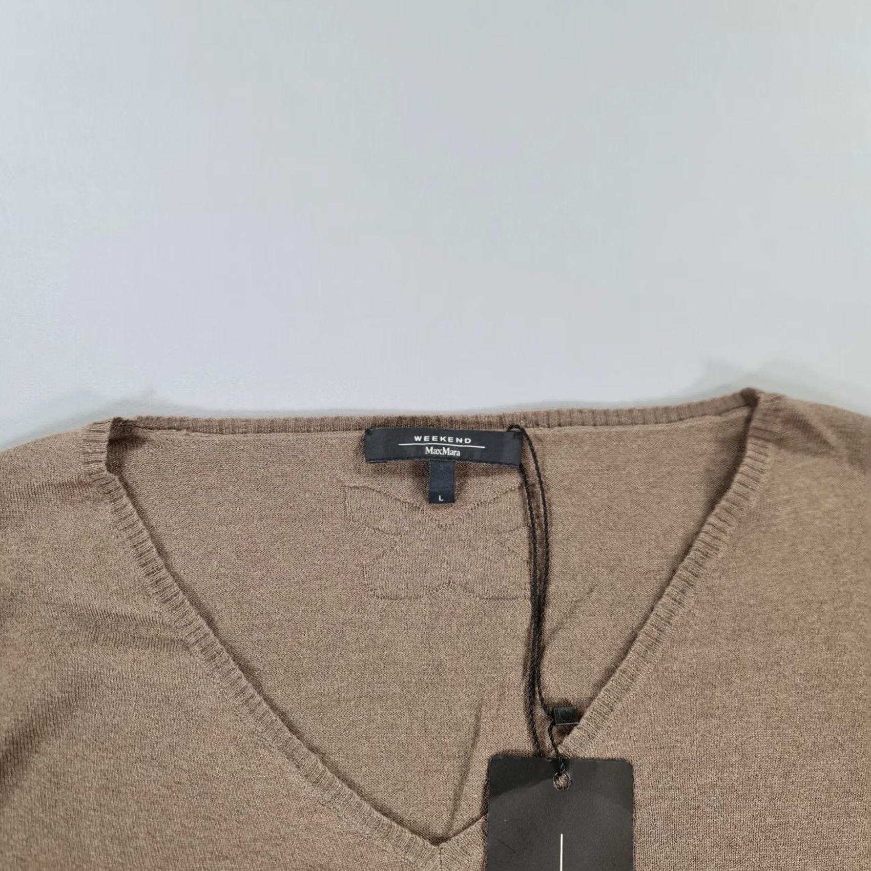 Vintage Weekend Max Mara Jumper Womens Brown Large Striped Silk Wool Lightweight Knit V-Neck Pullover Size L / US 10 / IT 46 - 2 Thumbnail