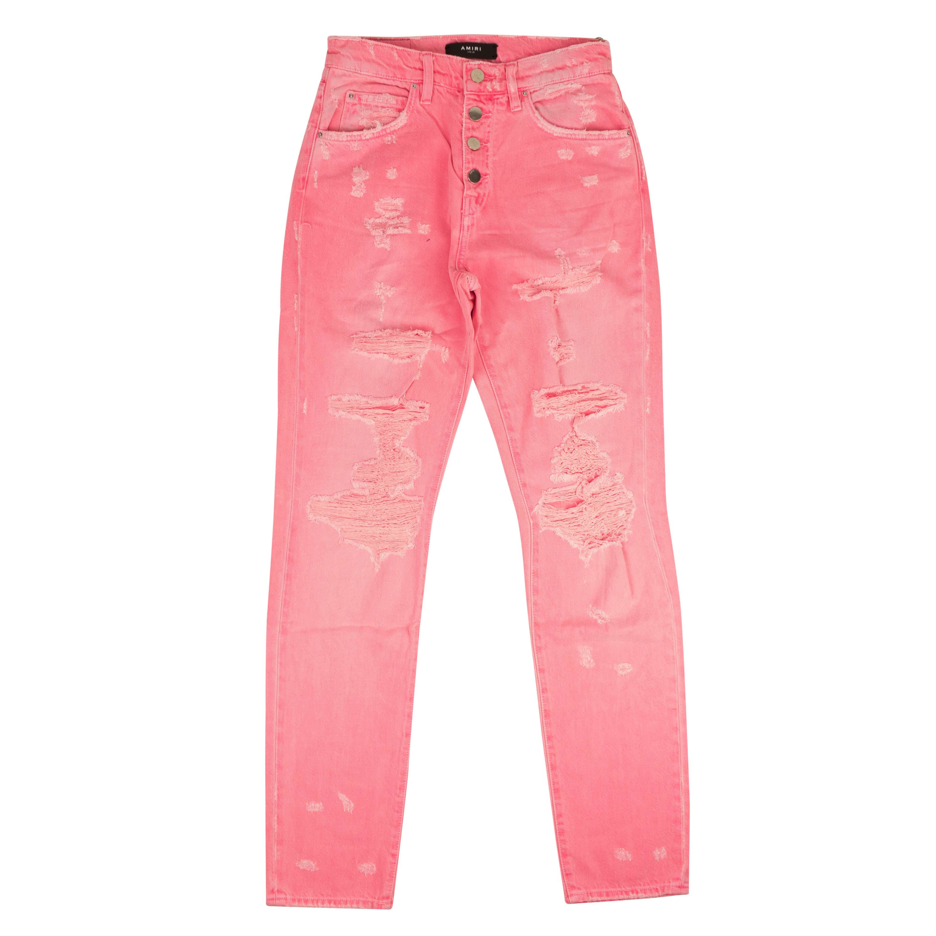 image of Amiri Neon Pink Slouch Destroyed Jeans Size 26, Men's