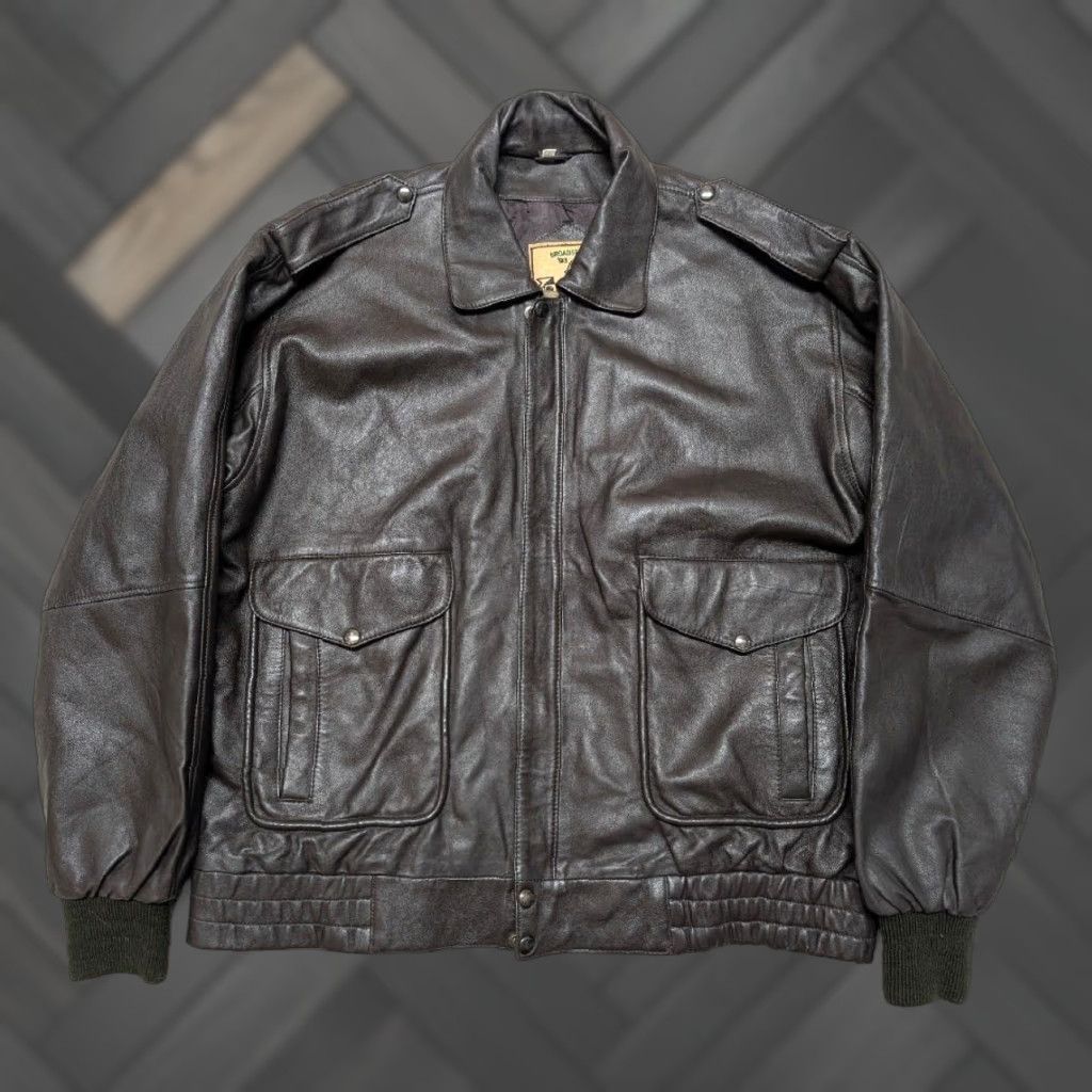 Vintage VINTAGE BOMBER Leather Jacket 3XL Brown Mens 50 Lambskin Vintage 1990s Bomber Jacket Chest 50-52 Flight Flyers A2 1990s Size US XXL / EU 58 / 5 - 1 Thumbnail