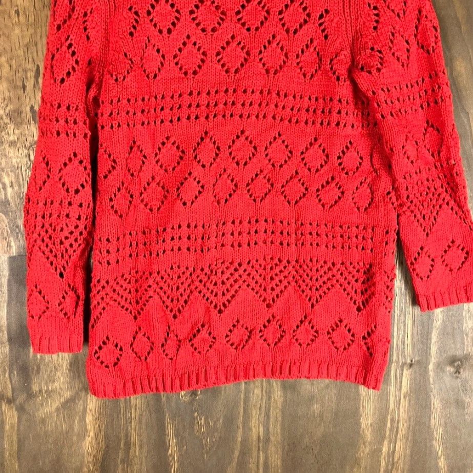 Talbots Talbots Womens Sweater Red Open Knit Diamond Pattern Small Crew Neck Knit Cotton Blend Open-Knit Casual Womens Size S / US 4 / IT 40 - 3 Thumbnail