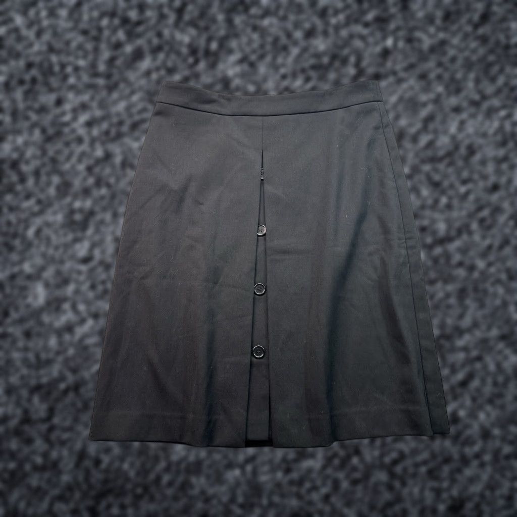 Ann Taylor Womens Skirt A Line Black Split Front Button