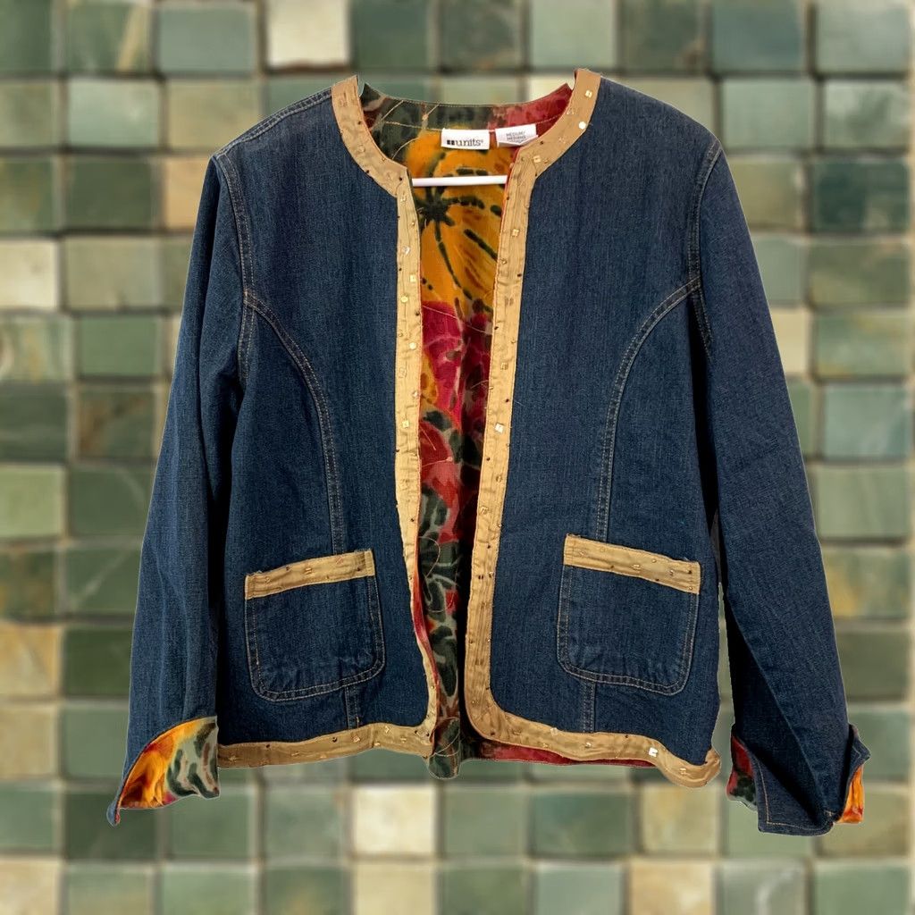 Vintage VINTAGE Units Denim Floral Lined Art To Wear Jacket Womens Medium Size M / US 6-8 / IT 42-44 - 1 Thumbnail