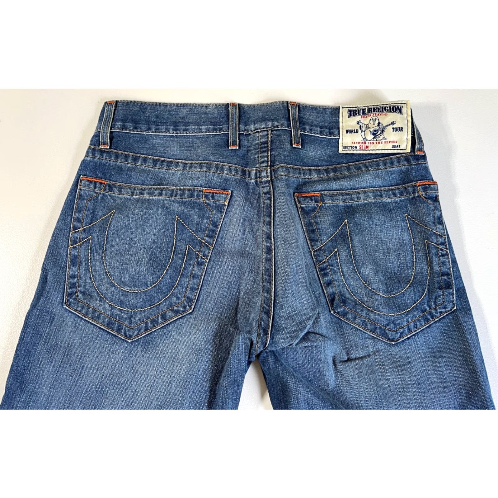 True Religion True Religion Jeans Slim Straight Leg Men's 33x32 Blue Denim Made in USA Regular 5-Pocket Pockets City USA Classic 90s Size US 33 - 6 Thumbnail