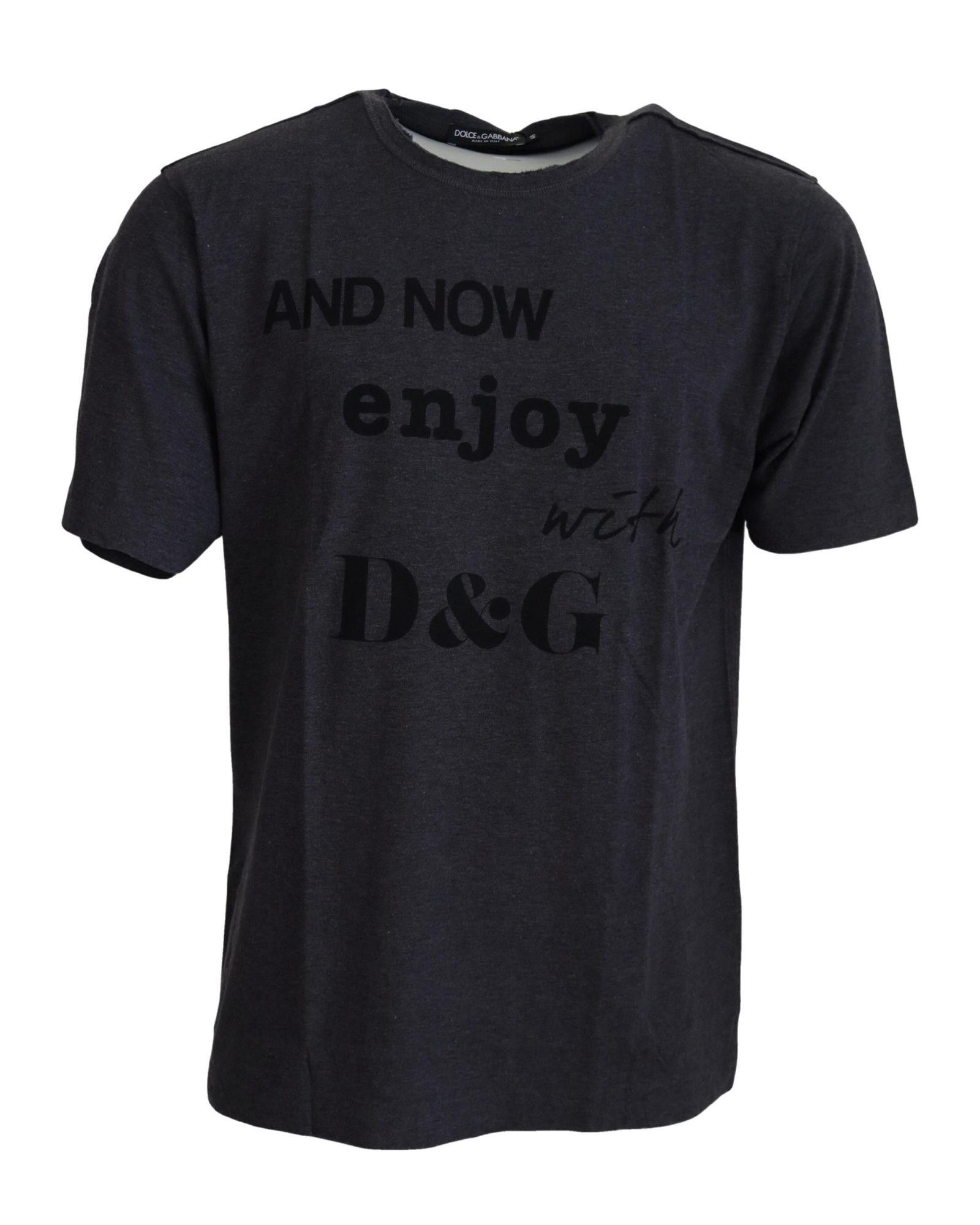 image of Dolce Gabbana Motive Print Crewneck T-Shirt in Grey, Men's (Size 2XL)