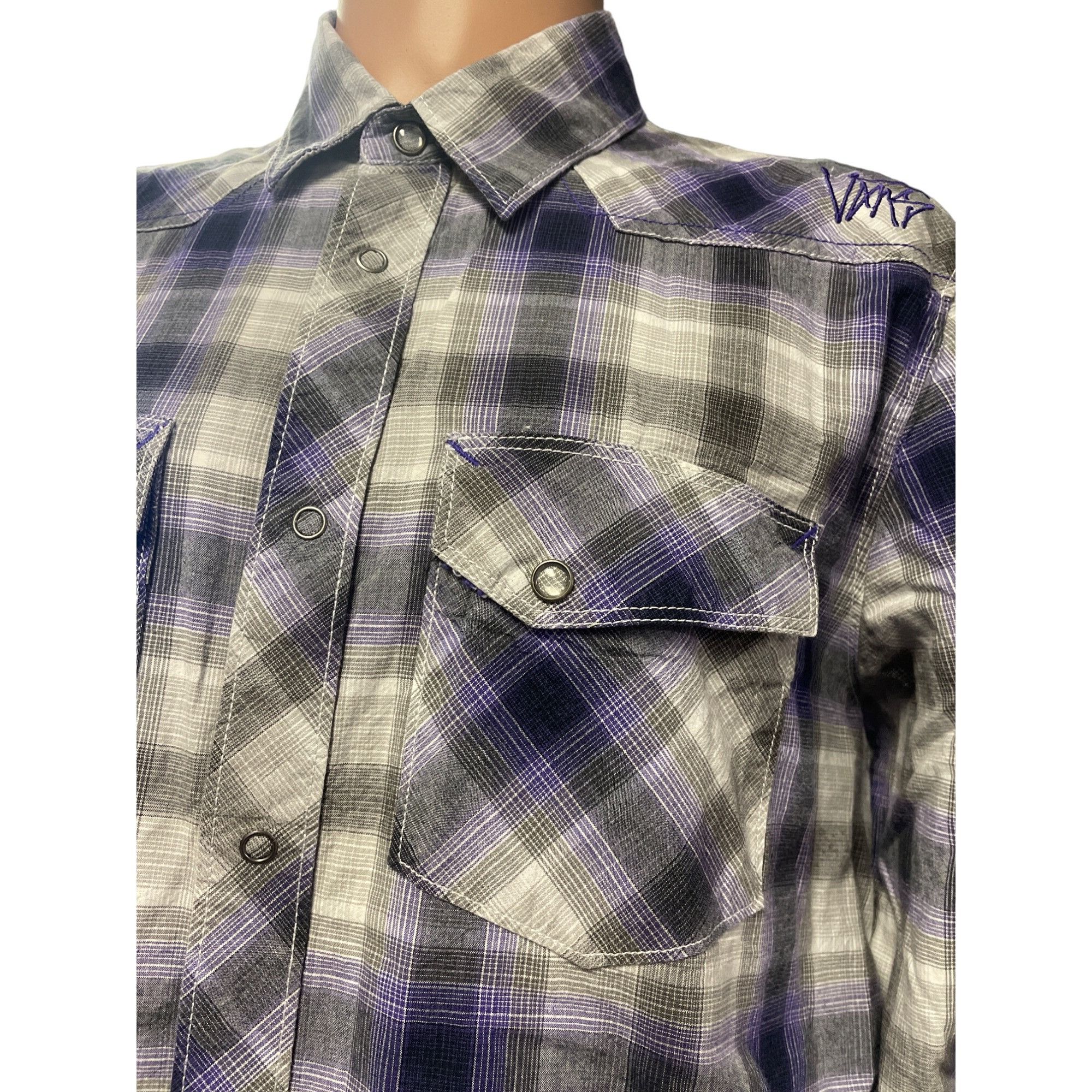 Vans VANS Men's Purple Plaid Long Sleeve Shirt/Snap Button Size M Size US M / EU 48-50 / 2 - 2 Thumbnail