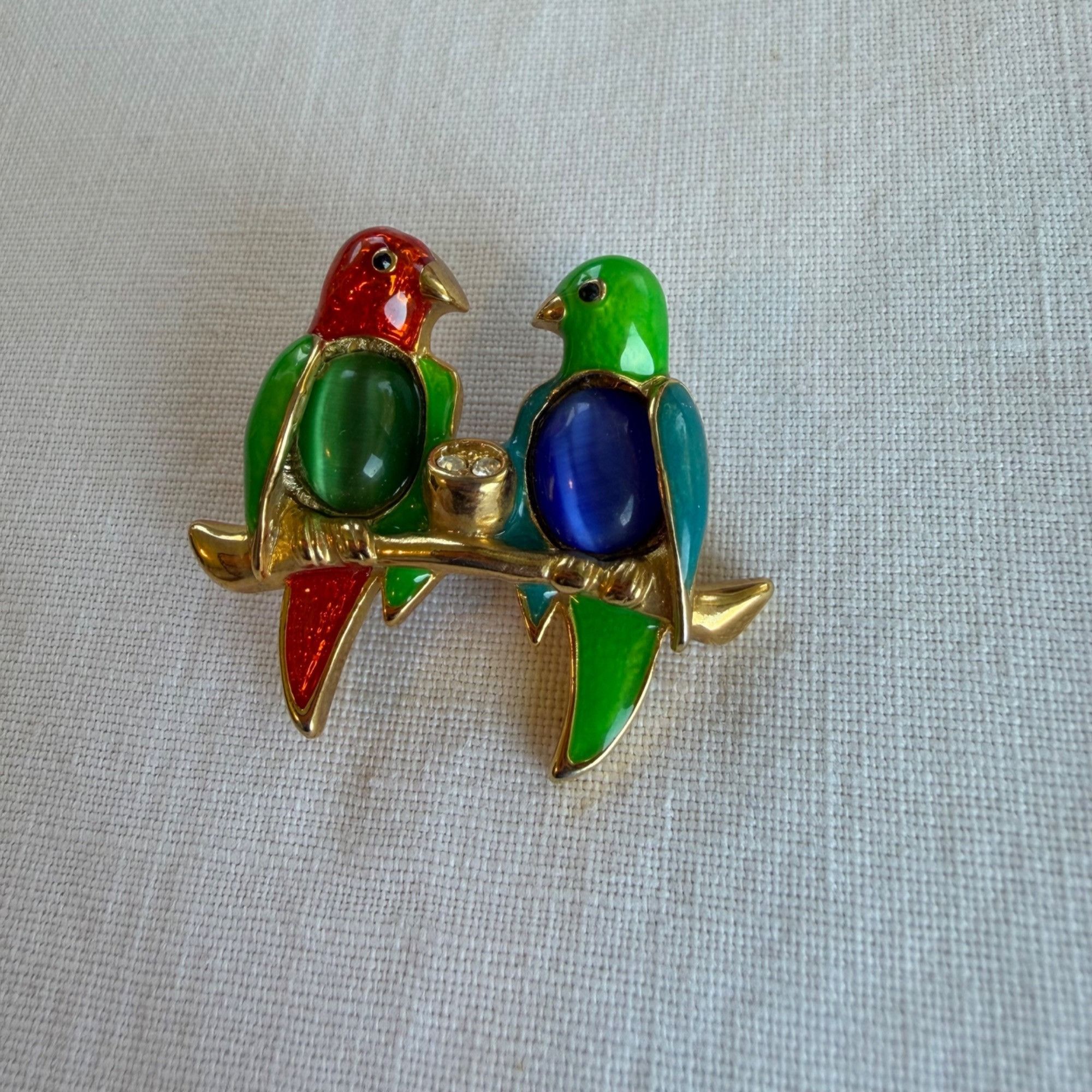 Vintage Vintage Birds On Branch Figural Moonstone Cabochon Rhineston Size ONE SIZE - 3 Thumbnail