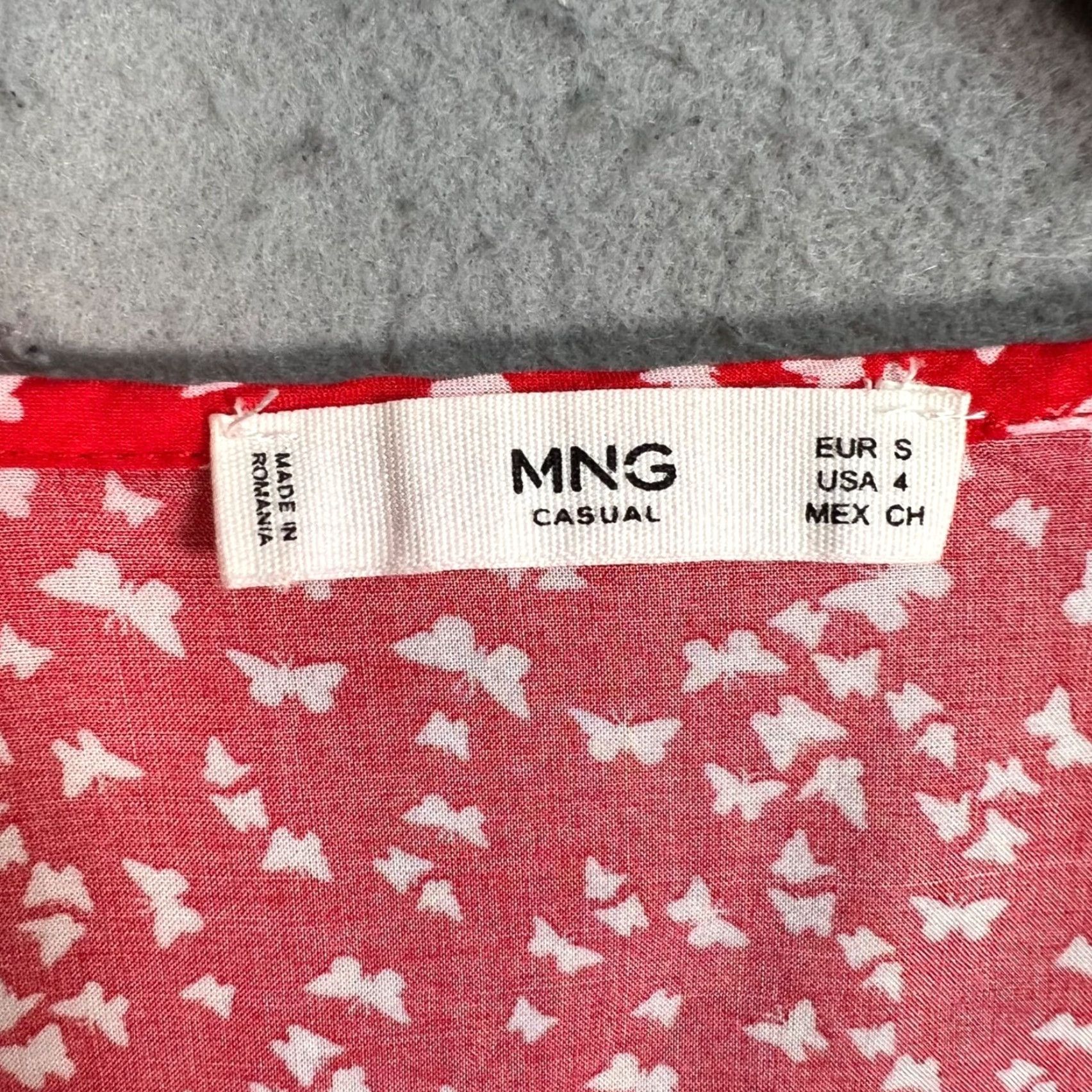 Mango Mango Blouse Women Butterfly Print V-Neck Red White Casual 4 100% Viscose Long Sleeve, Regular Fit, Machine Washable Size S / US 4 / IT 40 - 3 Thumbnail