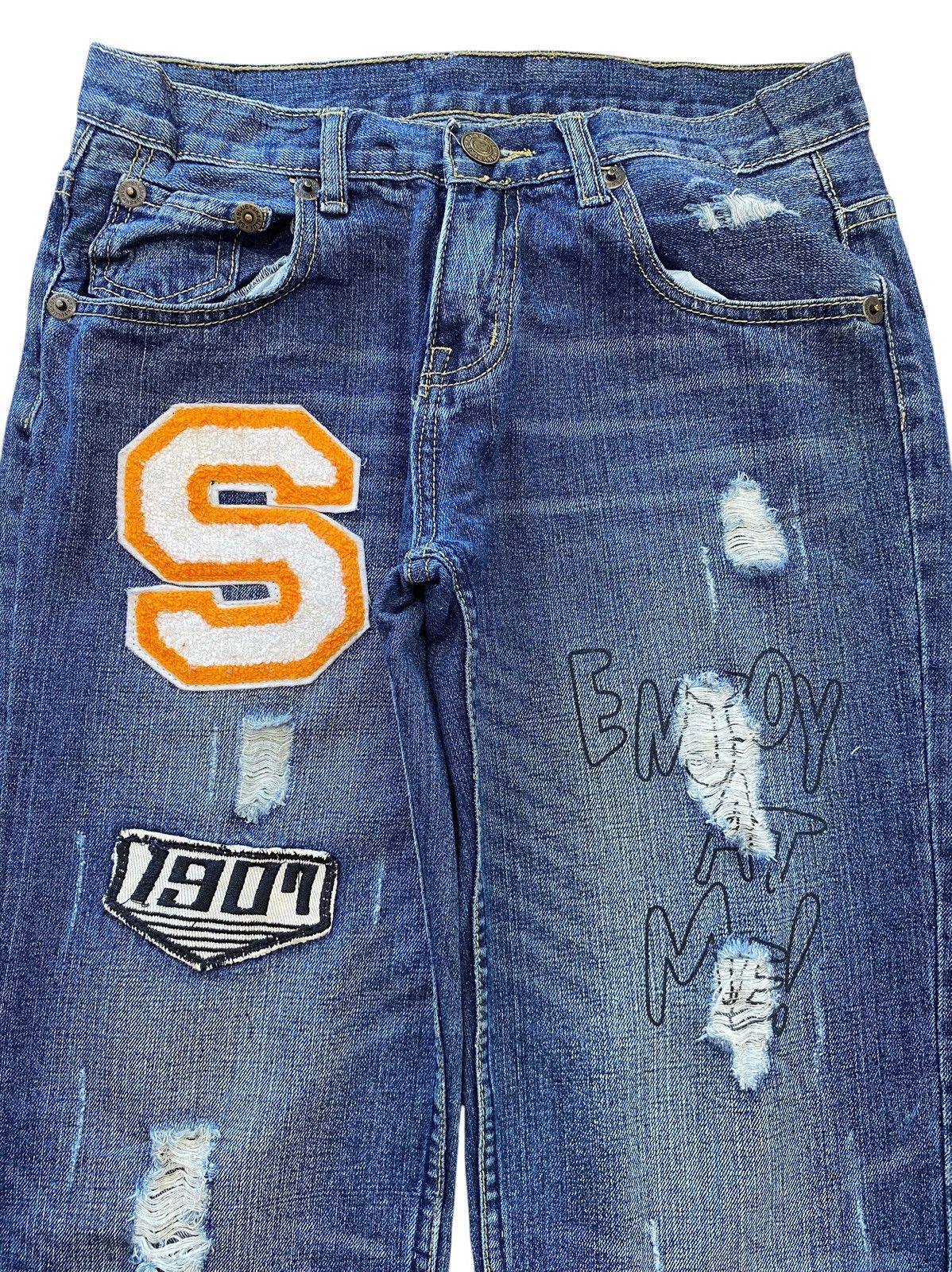Blue Sky Inn Blue Sky Distressed Patch Work Style Straight Leg Jeans Size US 29 - 2 Thumbnail