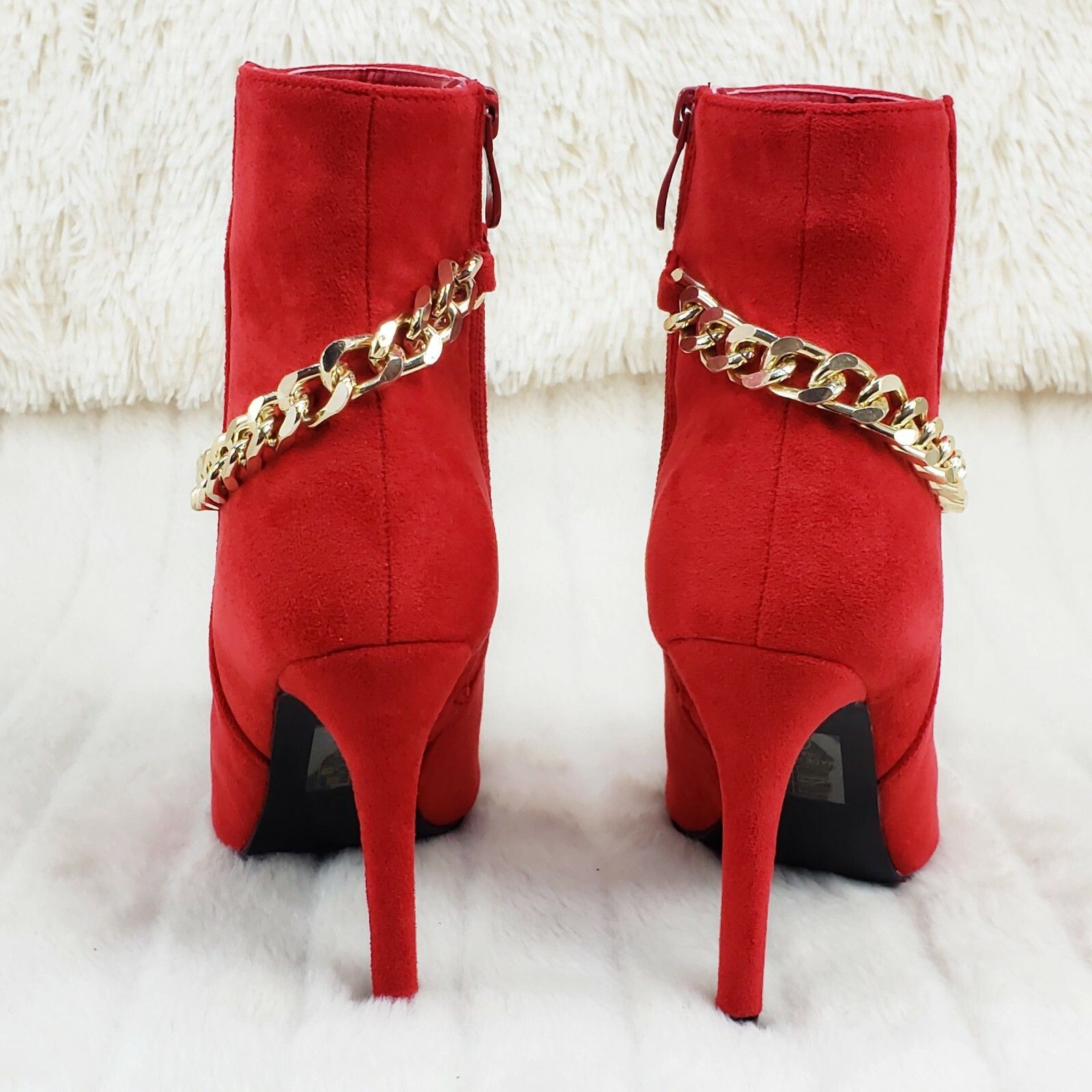 Other Crave Red FX Suede & Chain Sexy Pointy Toe 4" Stiletto High Size US 9 / IT 39 - 7 Thumbnail