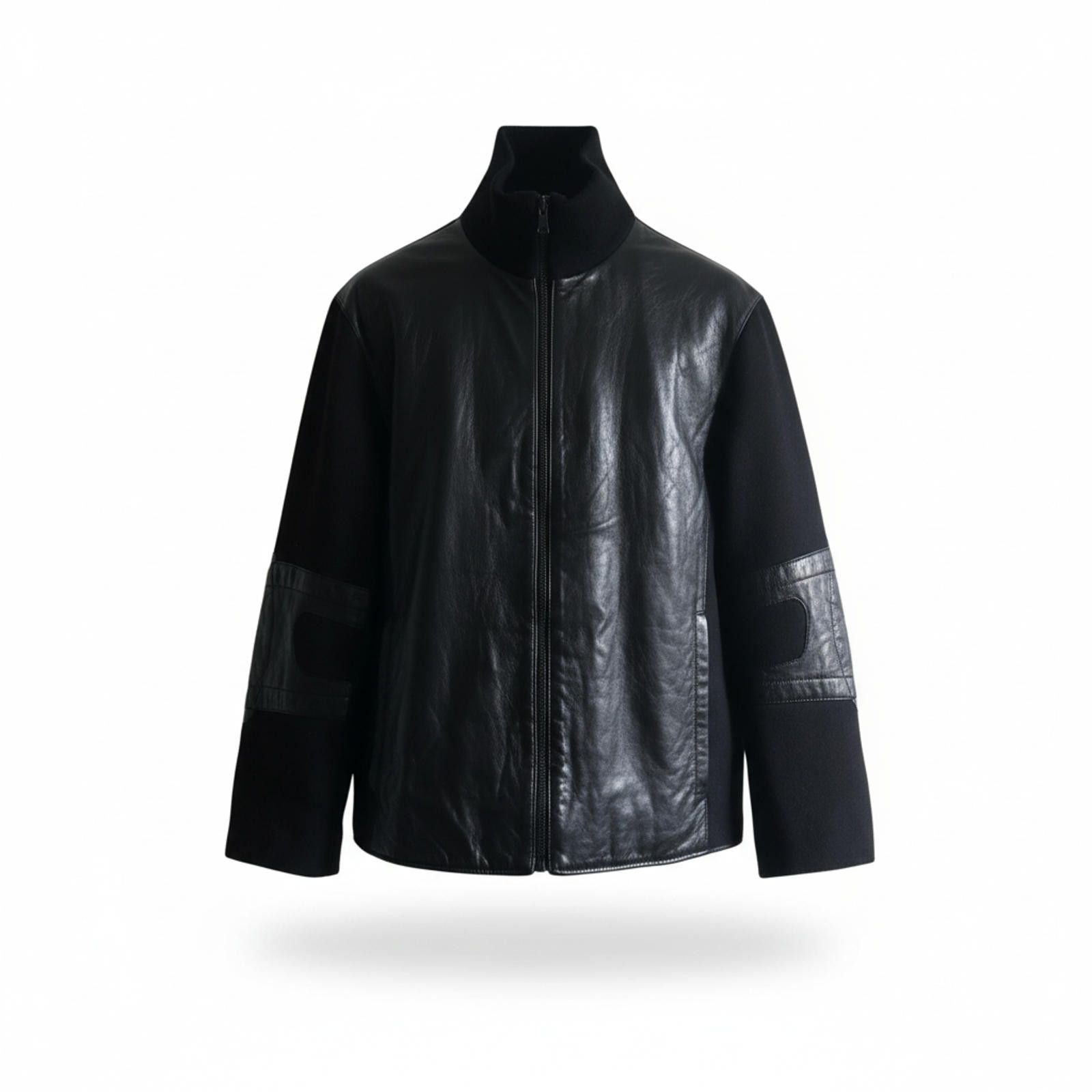 Prada Prada - Black Leather and Wool Zip-Up Jacket Size US L / EU 52-54 / 3 - 1 Thumbnail