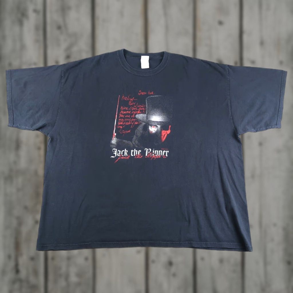 Vintage Y2K Jack The Ripper T Shirt Mens 4XL Gothic Black Cotton Graphic Print Crew Neck Short Sleeve Mild stain (as pictured)