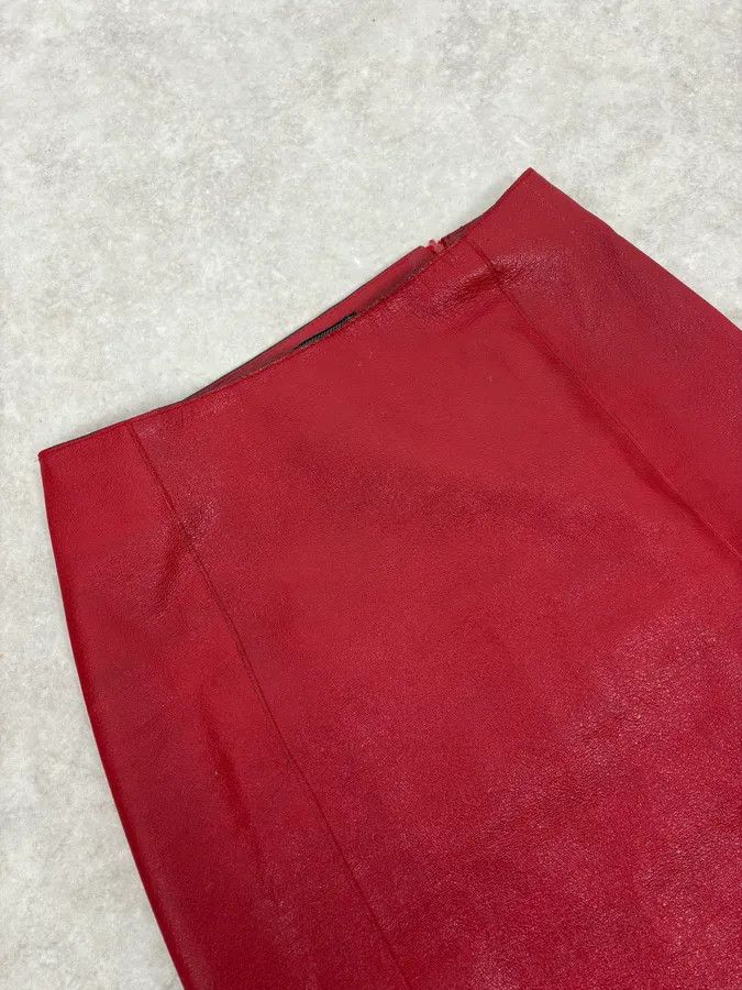 Prada 2000s Prada Red Glamour Long Leather Skirt Size 26" / US 2 / IT 38 - 6 Thumbnail