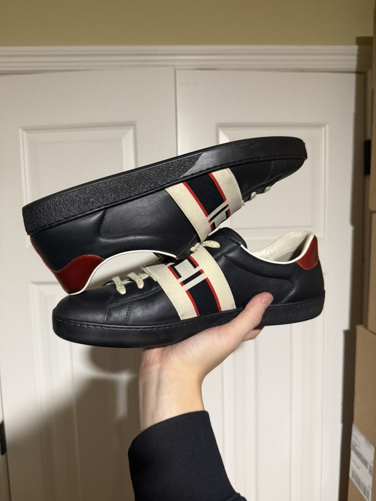 Gucci Gucci Ace Logo Print Strap Black Low Sneaker Size US 11 / EU 44 - 5 Thumbnail