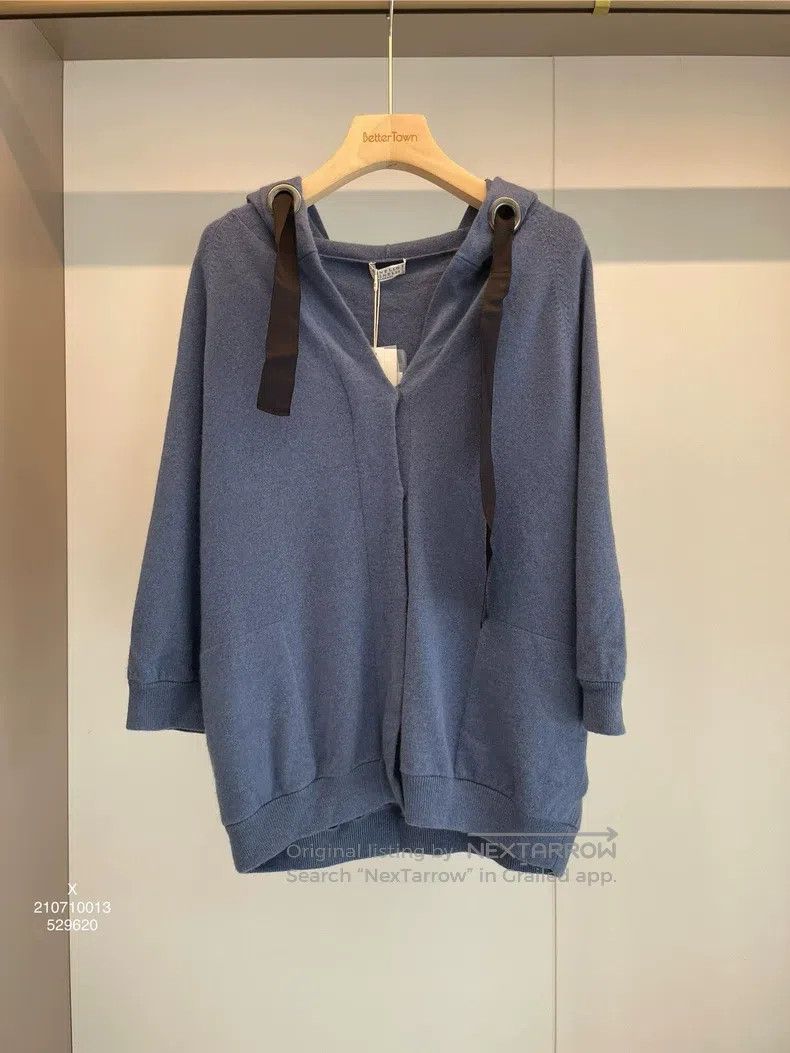 Brunello Cucinelli Brunello Cucinelli Blue Cashmere Zip-Up Hooded Sweater Size M / US 6-8 / IT 42-44 - 1 Thumbnail