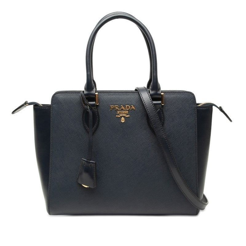 Prada Prada Saffiano Leather Handbag Navy Size ONE SIZE - 1 Thumbnail
