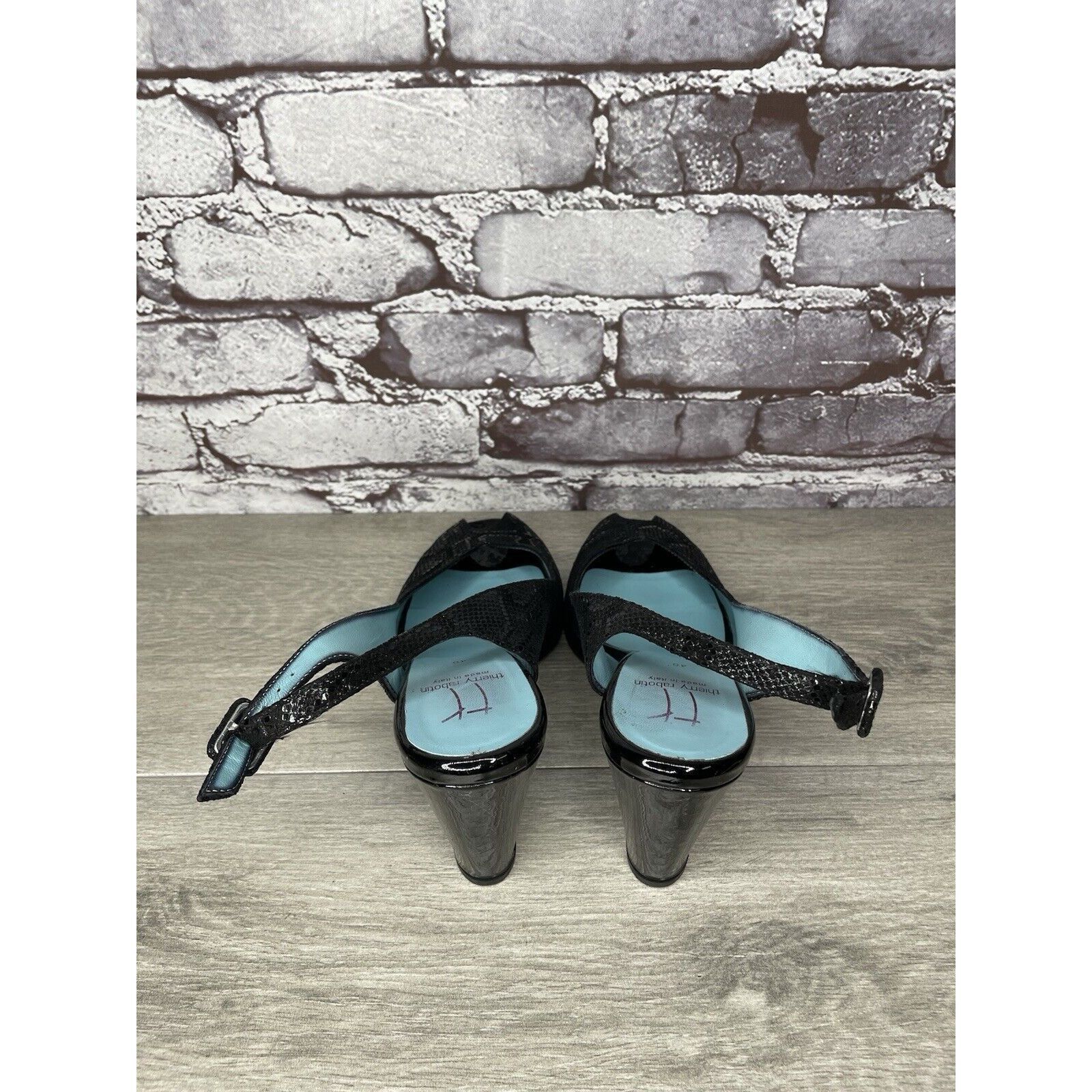 Other Thierry Rabotin Black Leather Snake Print Slingback Pump Hee Size US 9.5 / IT 39.5 - 5 Thumbnail