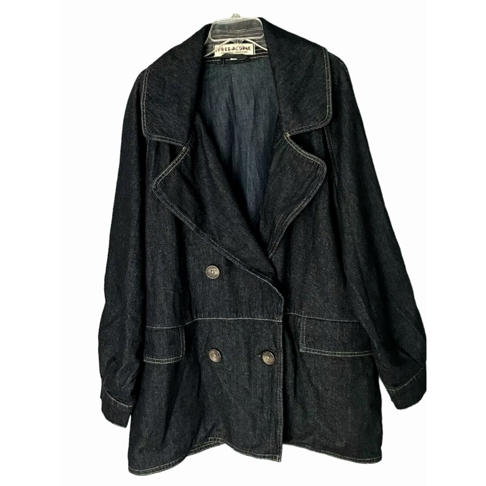 Free People New FREE PEOPLE Denim Car Coat $148 SMALL Dark Blue Indigo Size S / US 4 / IT 40 - 5 Thumbnail