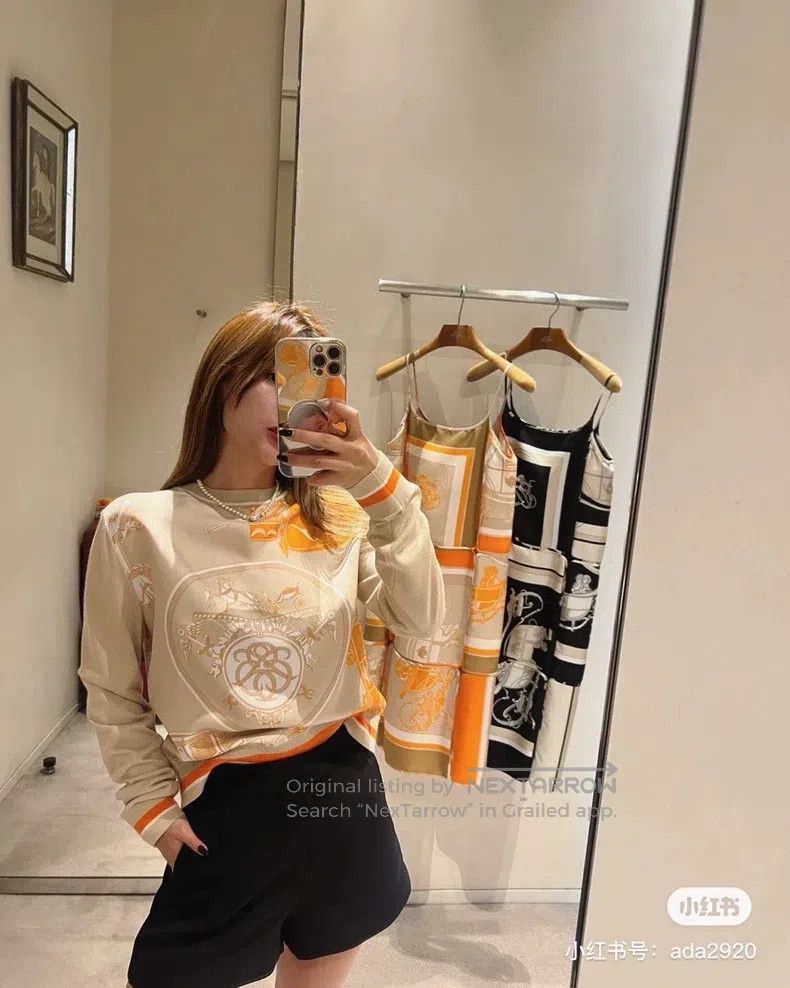 Hermes Hermes Khaki cashmere and mulberry silk knit top Size XXS / US 00 / IT 34 - 6 Thumbnail