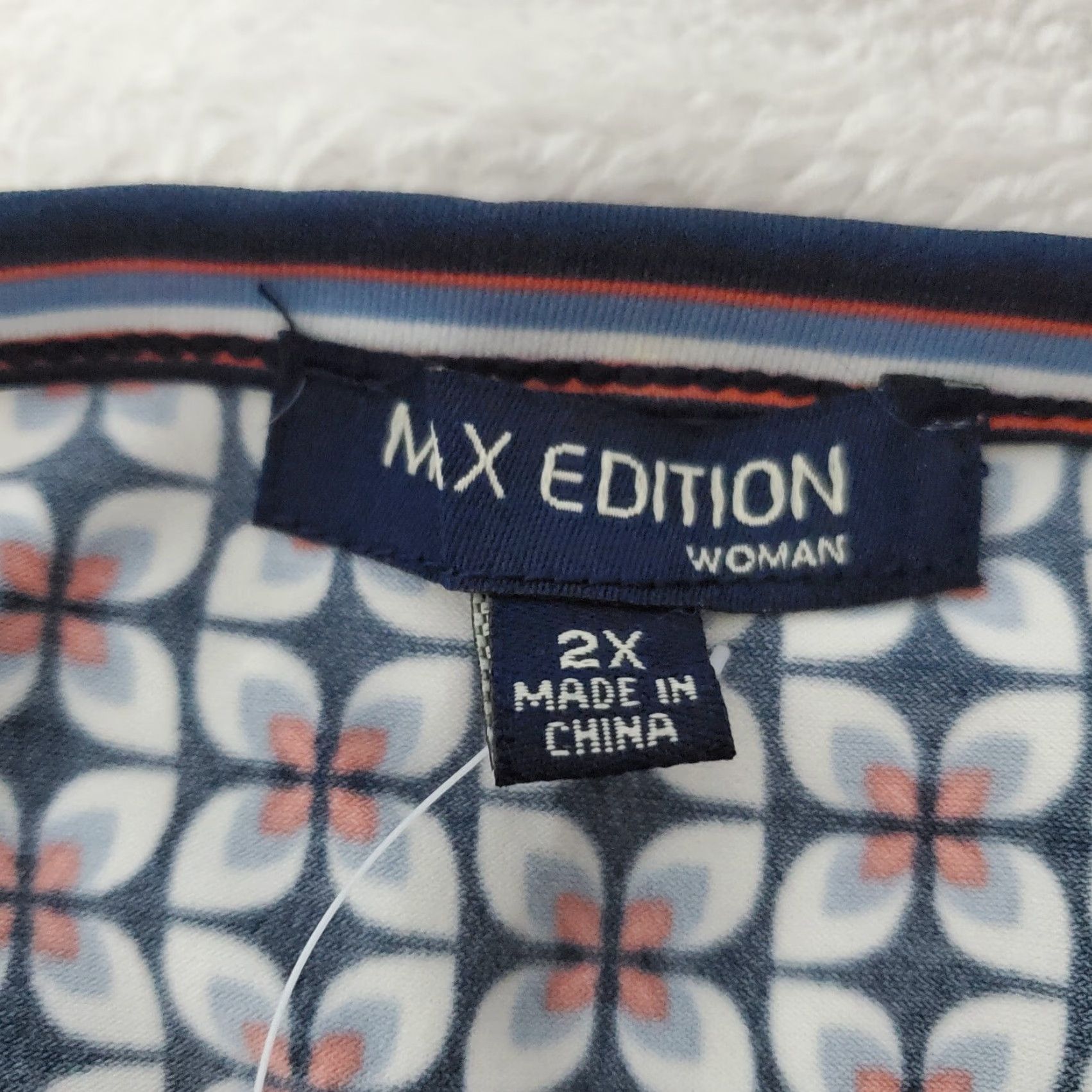 Vintage VINTAGE? No. Max Edition Shift Dress Women 2X Blue Geometric Print Short Sleeve Boho NWT Size 40" / US 18 - 3 Thumbnail