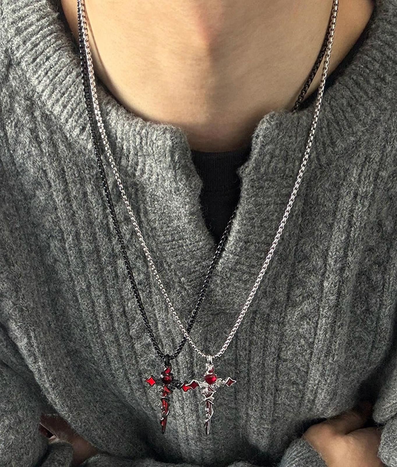 Jewelry RED Cross Pendant Necklaces, Gothic Style Size ONE SIZE - 2 Thumbnail