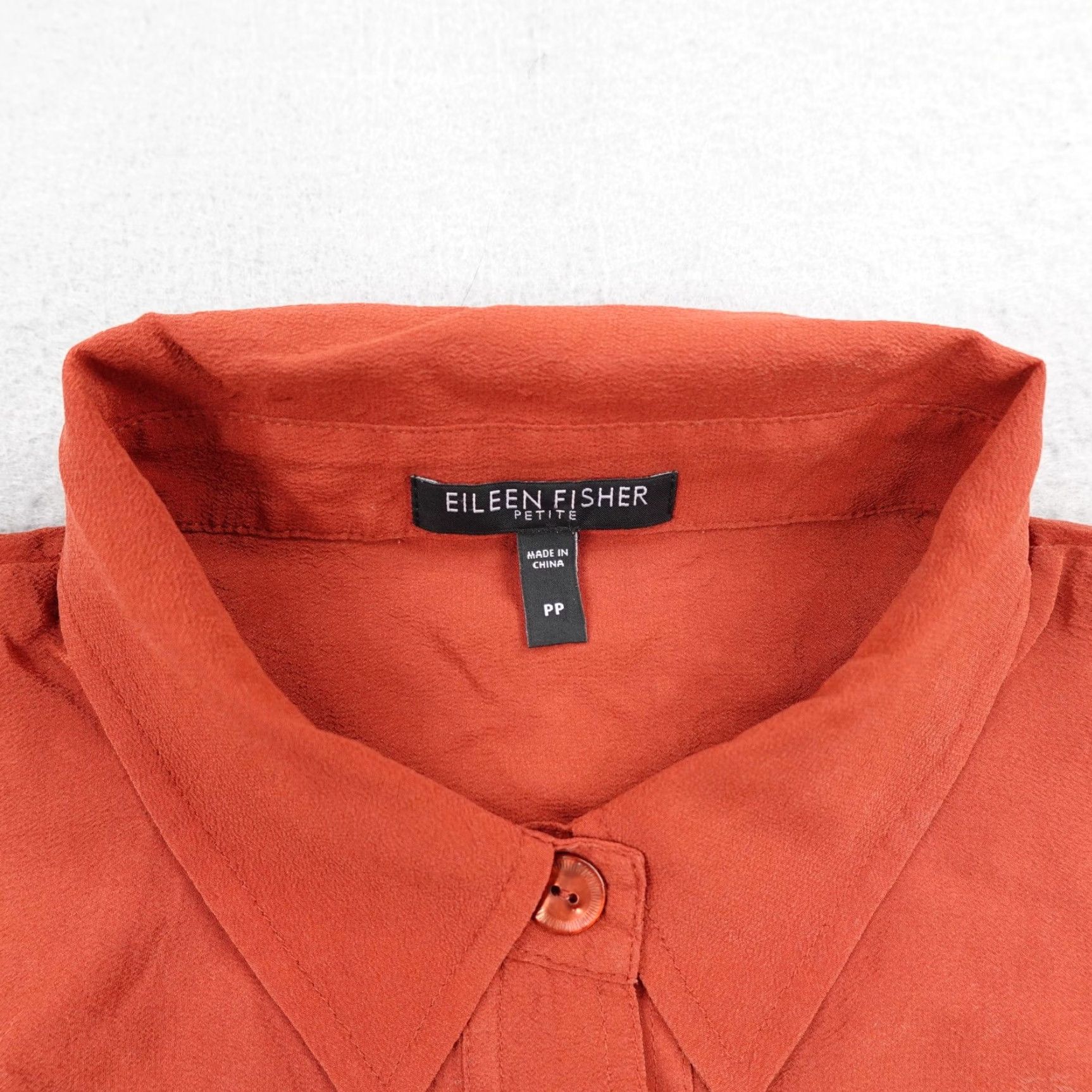 Eileen Fisher Eileen Fisher Shirt Womens PP Orange Silk Button Front Tunic Top Blouse Collared Long Sleeve Solid Button All Seasons Breathable Lightweight Relaxed Size XXS / US 00 / IT 34 - 2 Thumbnail