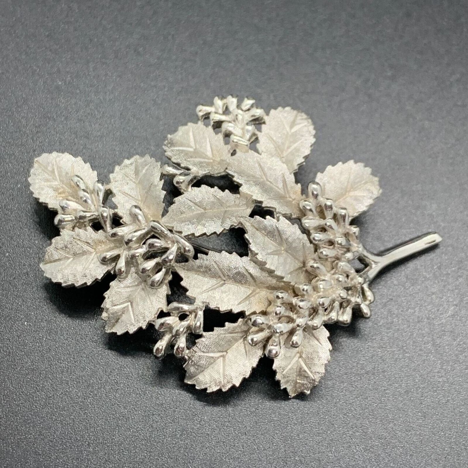 Other Trifari Vintage Silver Tone Leaves Berries 1950s Brooch 2.5" Size ONE SIZE - 6 Thumbnail