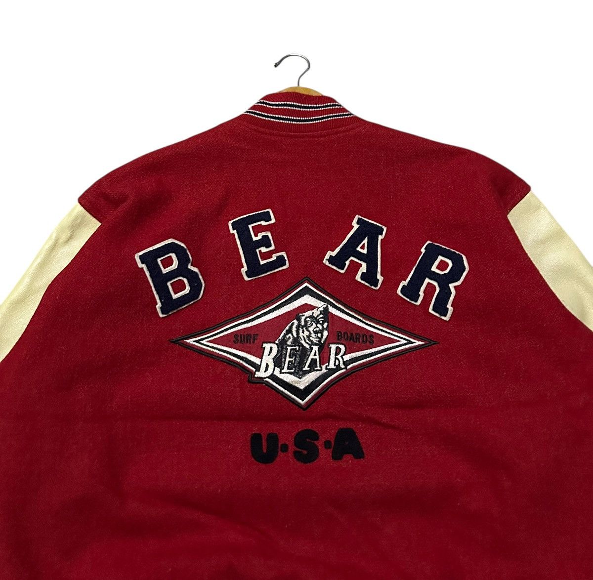 Golden Bear Vintage 90s Bear surf wool leather varsity jacket backhit Size US M / EU 48-50 / 2 - 2 Thumbnail