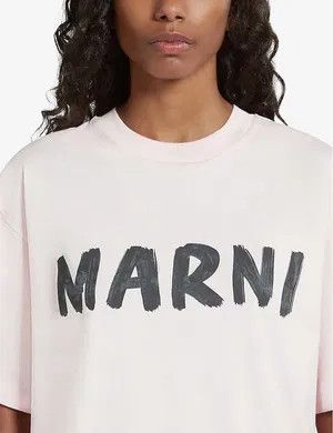 Marni oc11z0425 Boxy Fit Logo Print T-Shirt in White Size M / US 6-8 / IT 42-44 - 3 Thumbnail