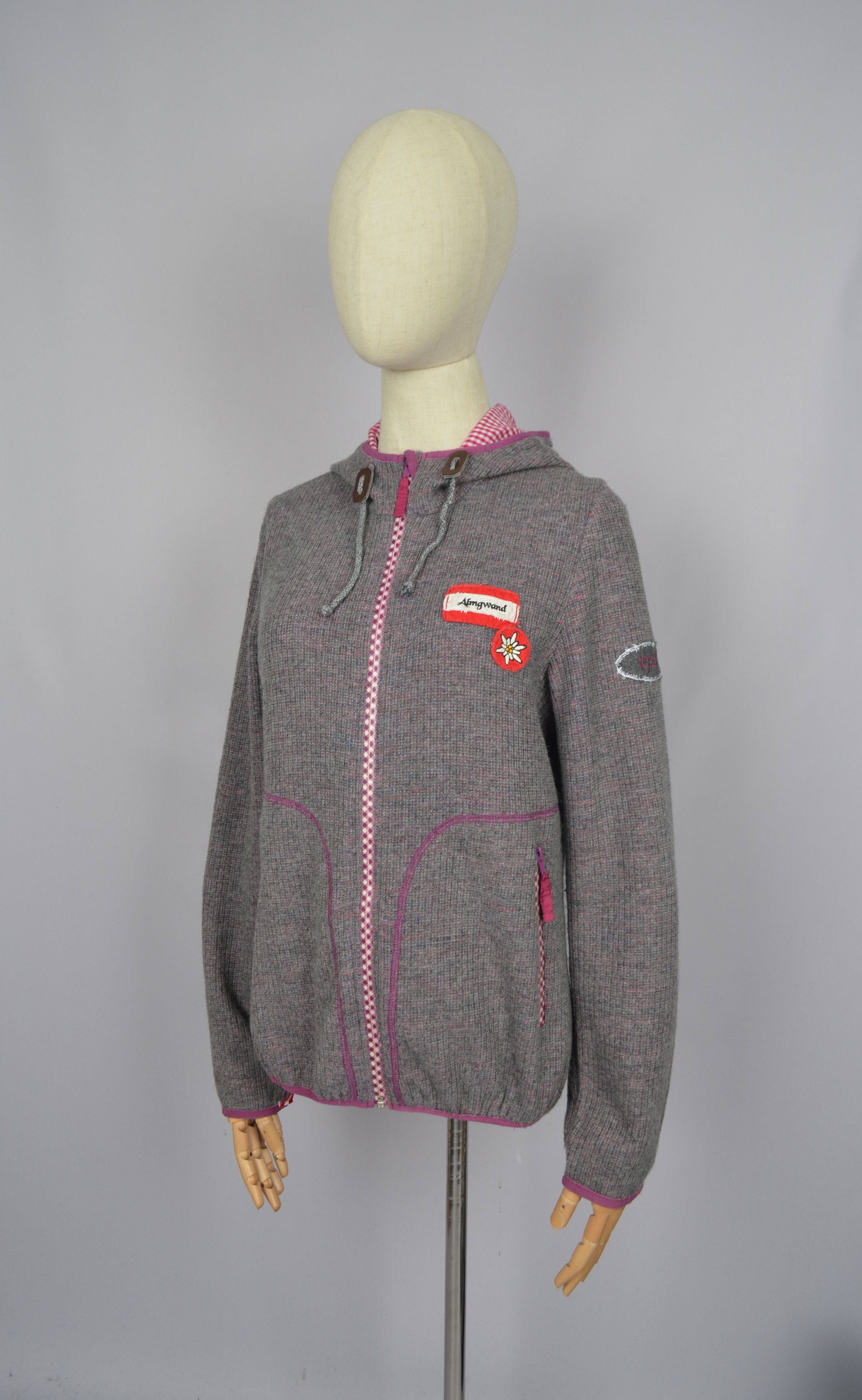 Designer Almgwand Austria Knit Full Zip Lined Jacket Hoodie Ski Apres Size M / US 6-8 / IT 42-44 - 2 Thumbnail